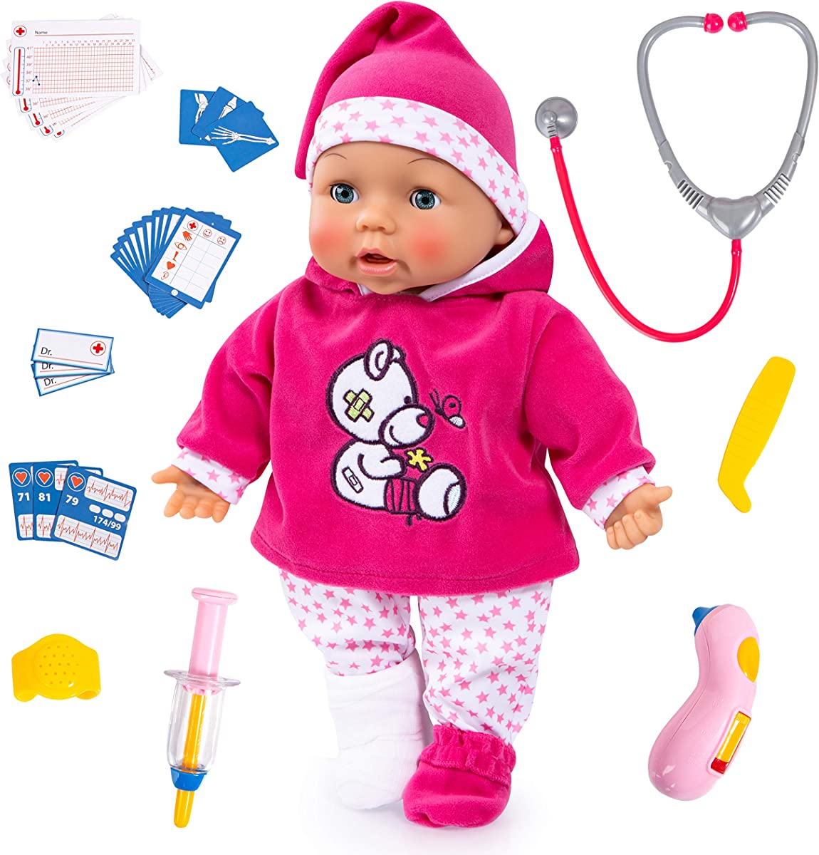 Bayer Design - Doctor Baby, funzioni, interattiva, dottoressa, bambola  parlante, con accessori, rosa