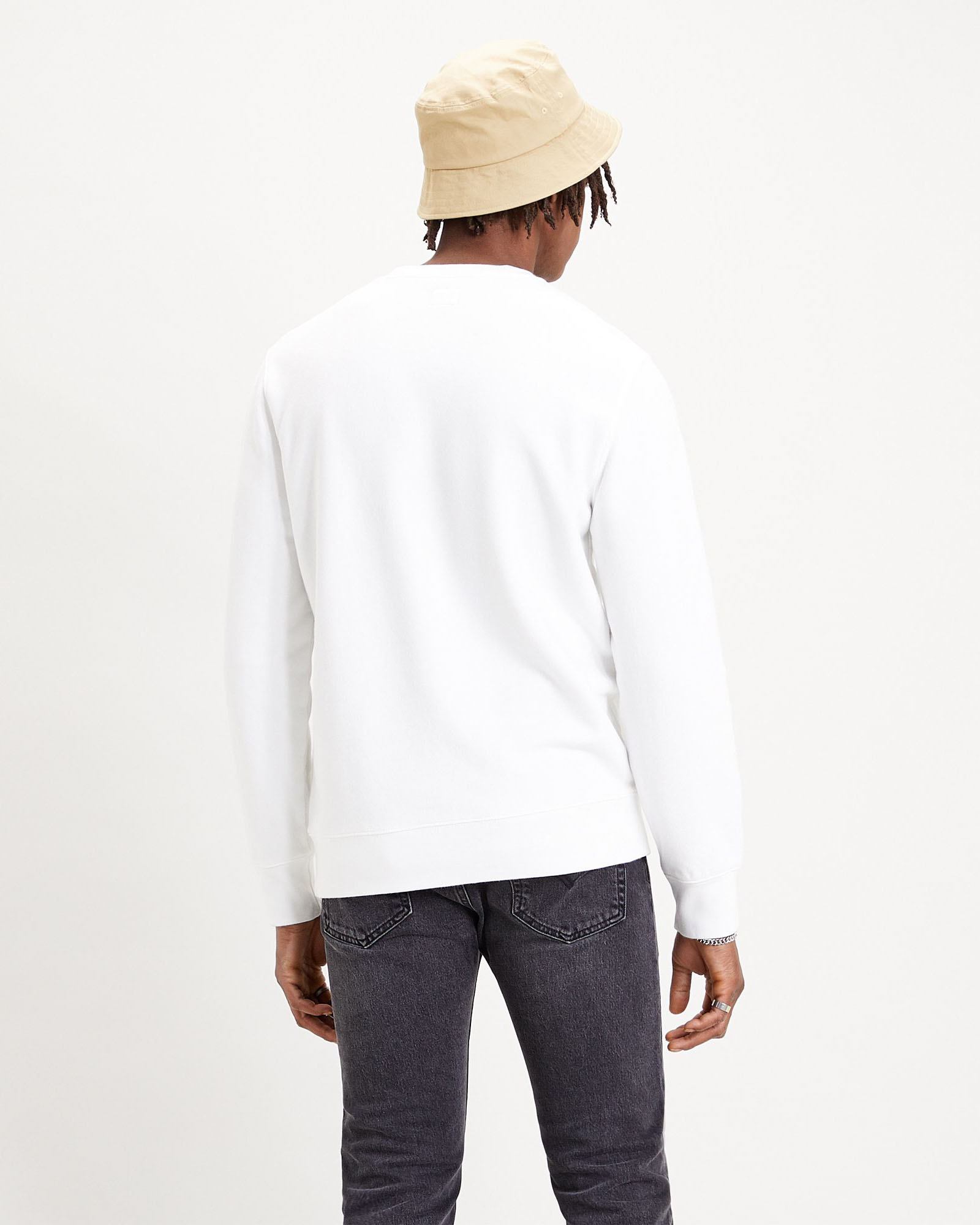 Felpa bianca girocollo con logo batwing piccolo ricamato