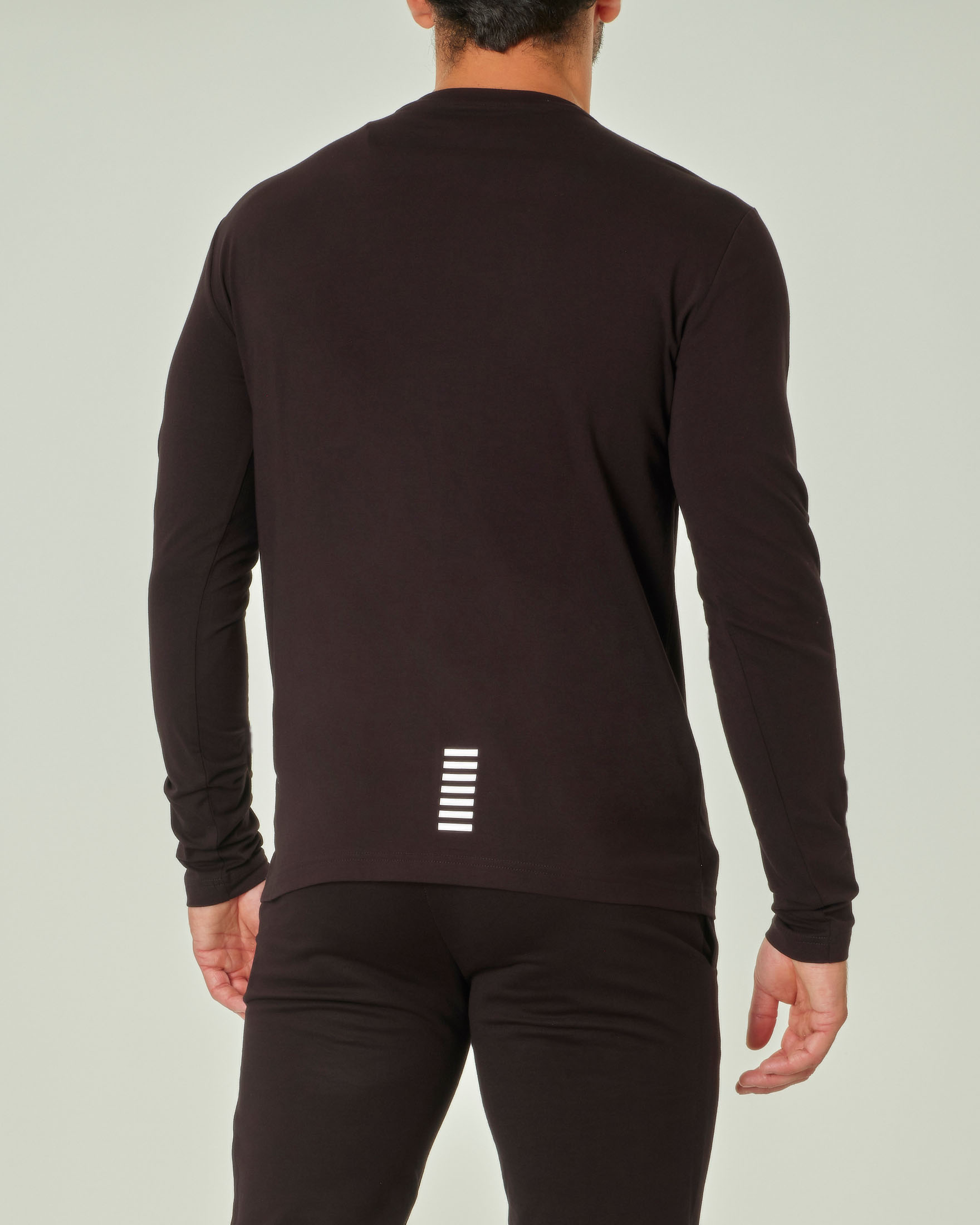T-shirt EA7 nera manica lunga in cotone stretch con logo bianco sul petto