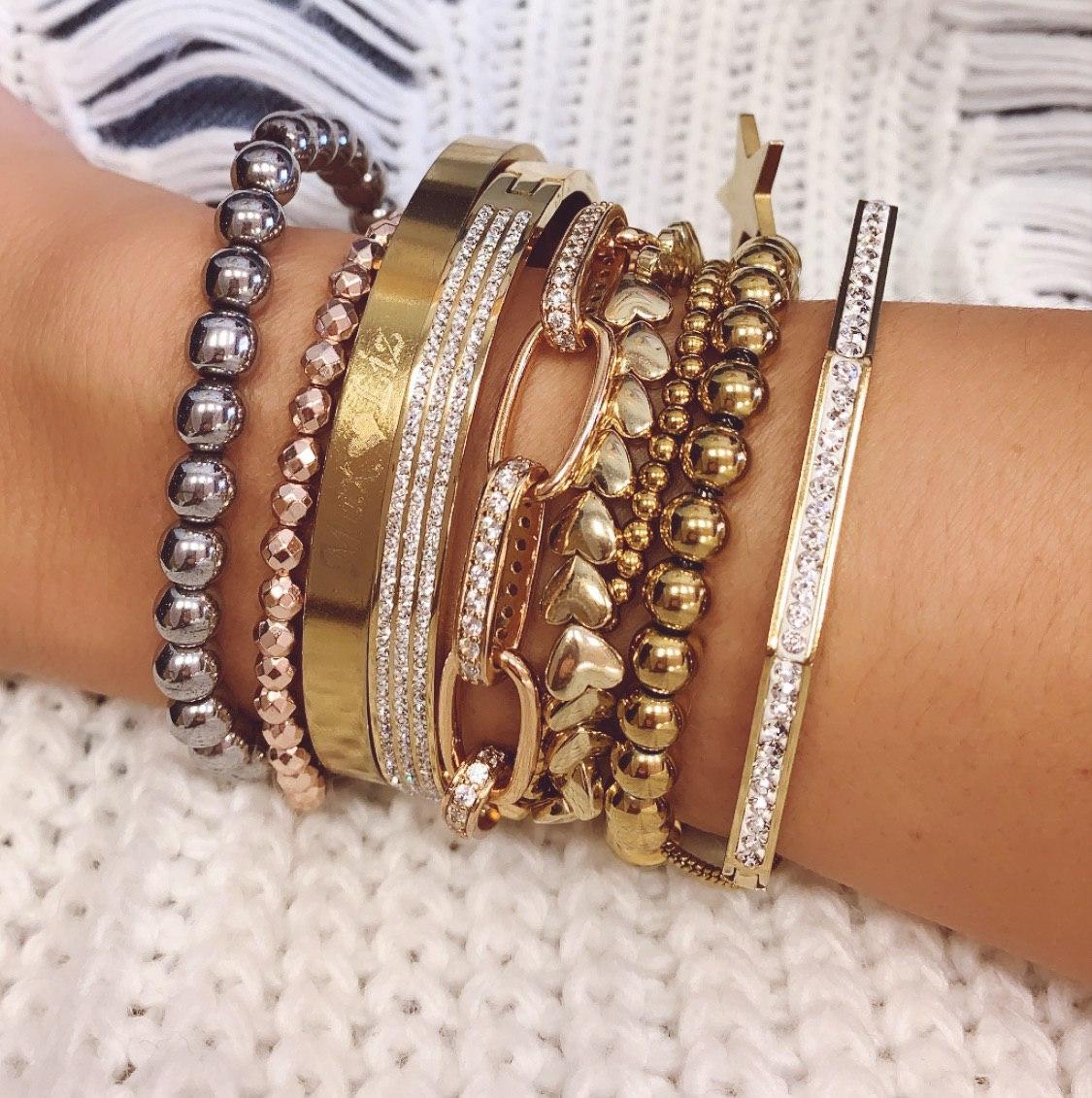 Bracciale Rigido Multistrato Con Strass Di Cristallo – 5 File Di Braccialetti A Strati, Gioiello Donna Per Matrimoni E Feste