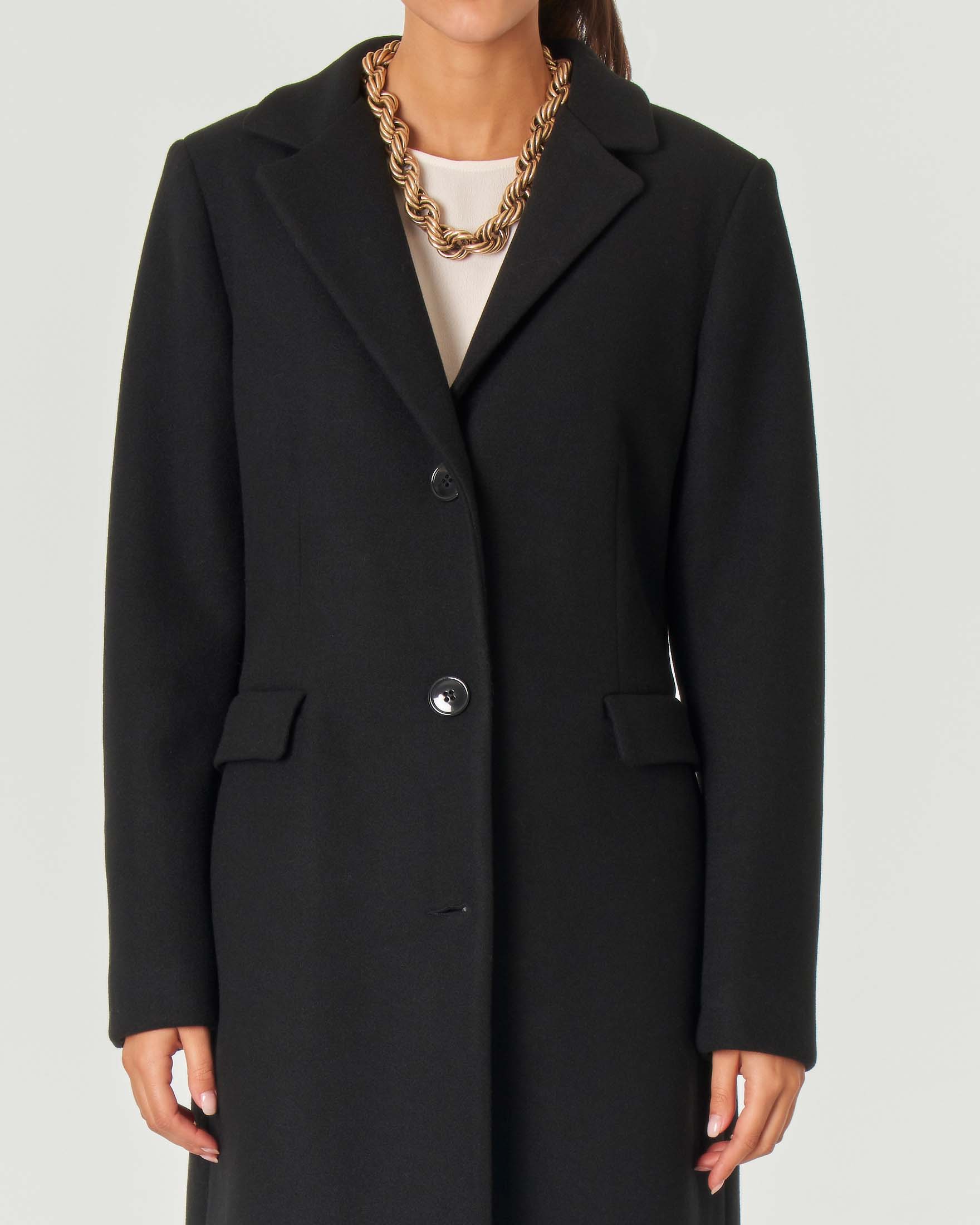 Cappotto nero lungo in panno di misto viscosa modello maschile