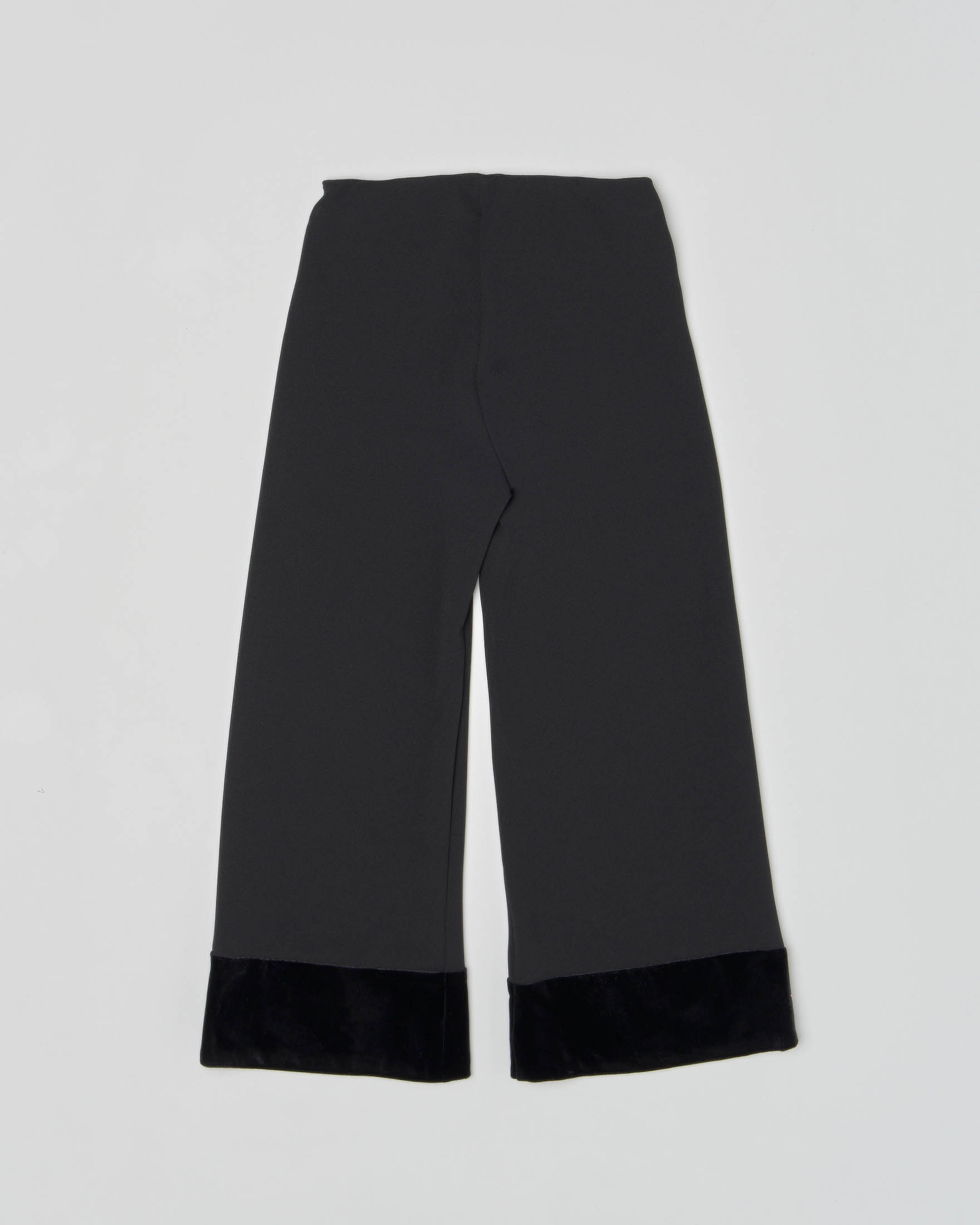 Pantalone nero a palazzo con bordo in velluto e applicazione in metallo dorato in vita 40-44