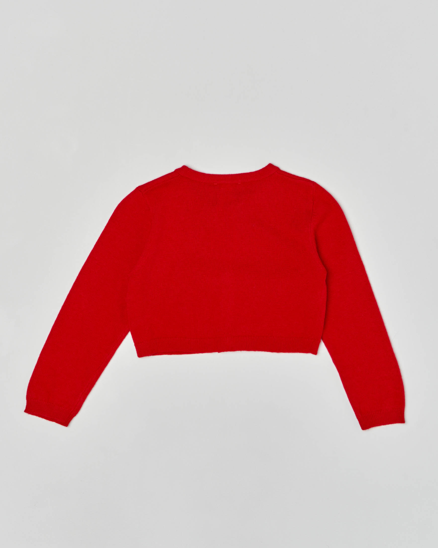 Cardigan rosso in lana e alpaca con chiusura clip con fiocchi 3-7 anni