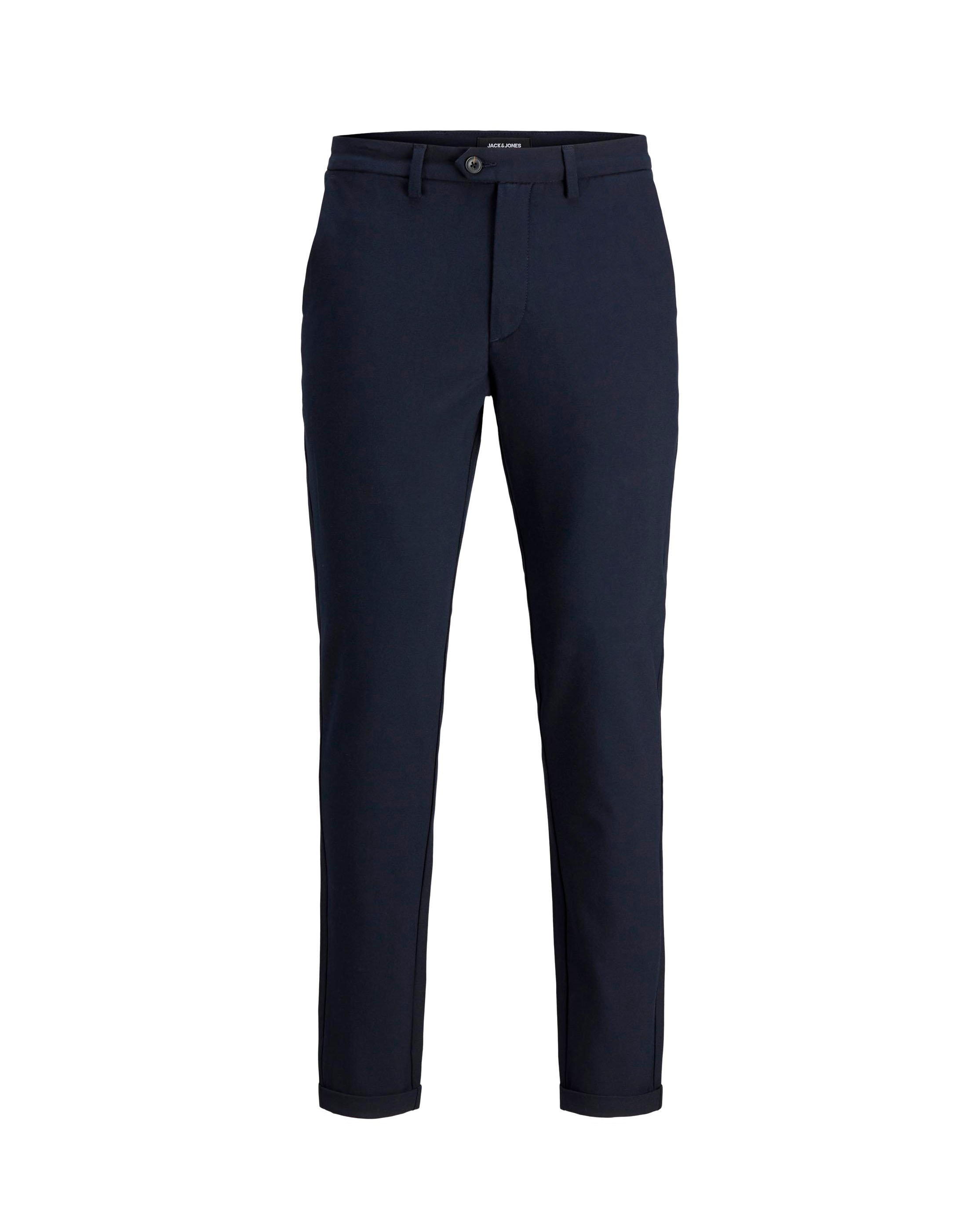 Pantaloni blu navy carrot fit in misto viscosa con risvolto al fondo
