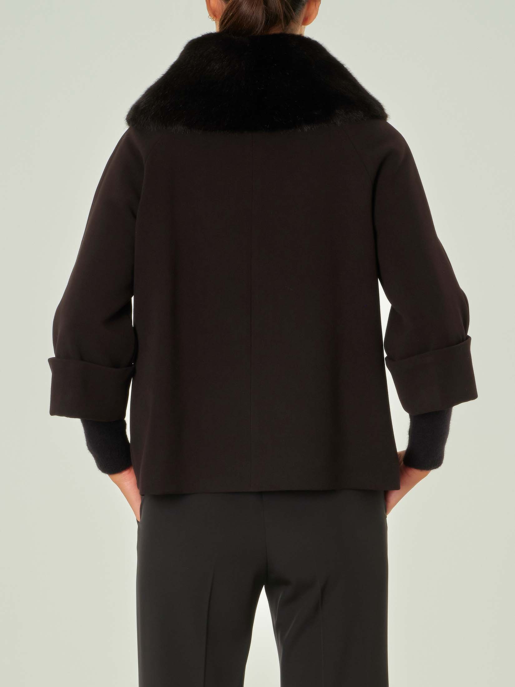 Trench blu scuro in misto lana con cintura