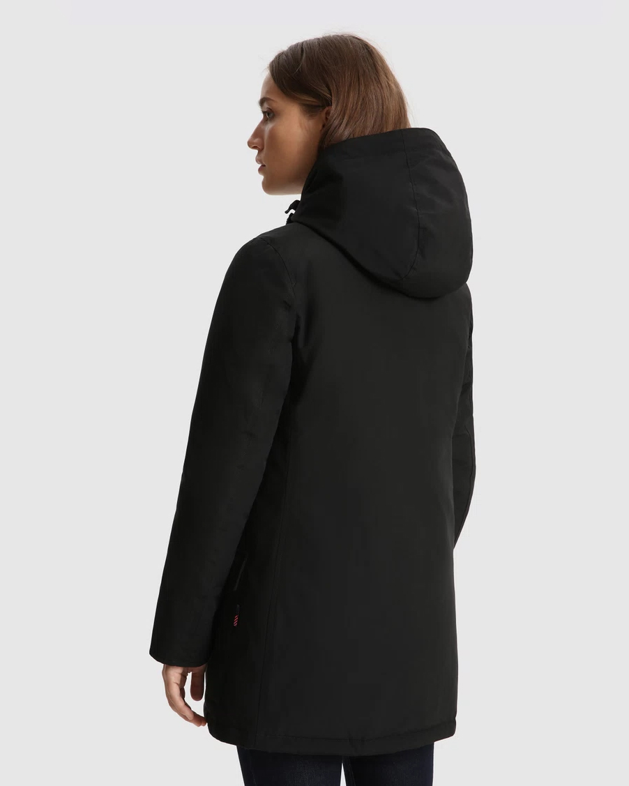 Arctic Parka nero con bordatura del cappuccio in pelliccia rimovibile imbottito in piuma naturale