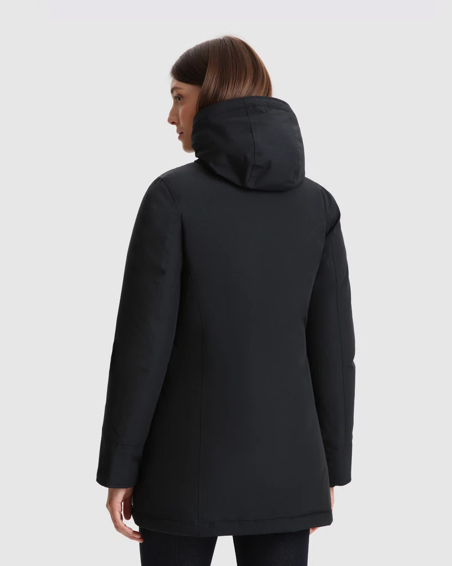 Arctic Parka slim fit blu imbottito in piuma naturale con bordatura in pelliccia