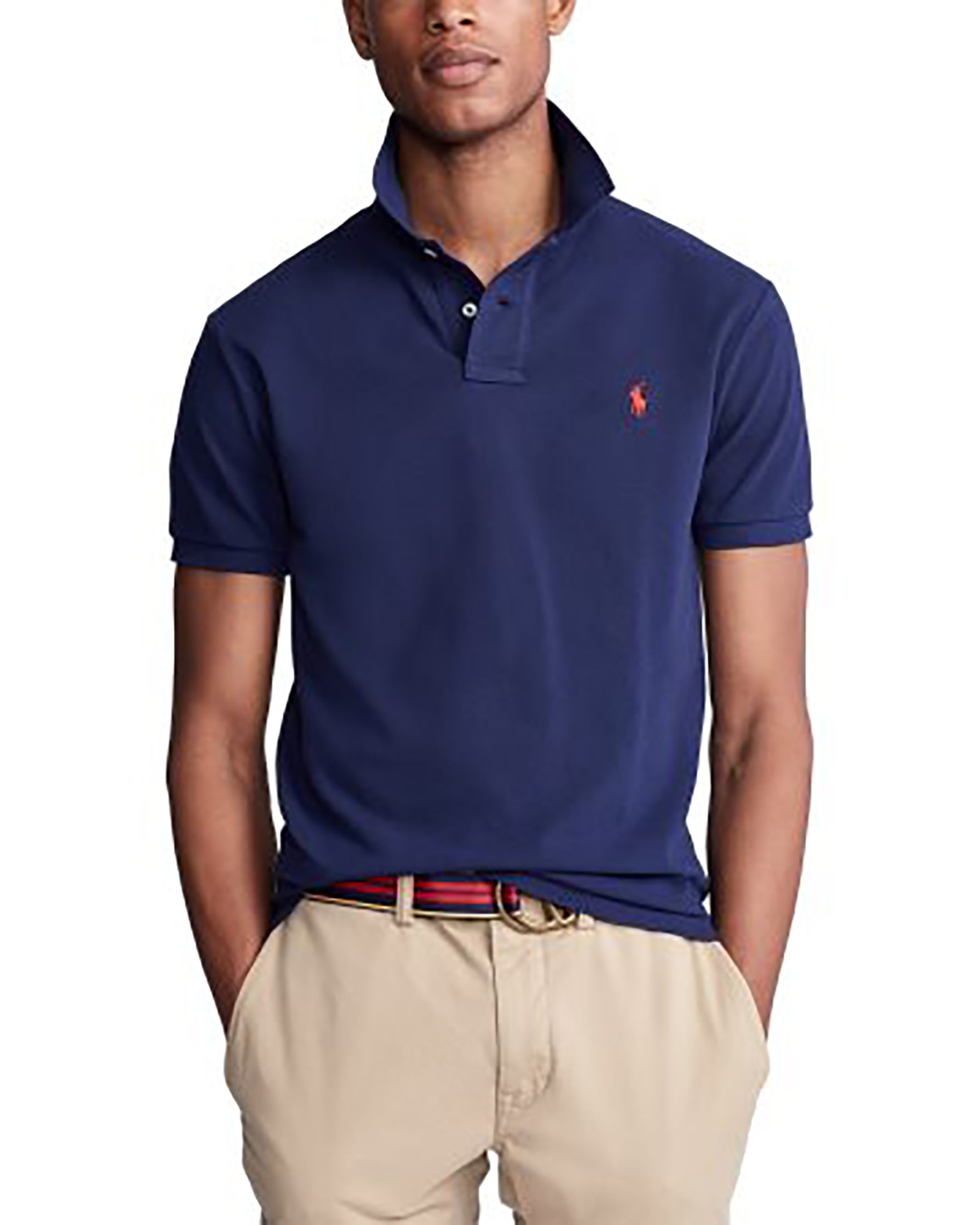 Polo blu mezza manica in piquè slim-fit