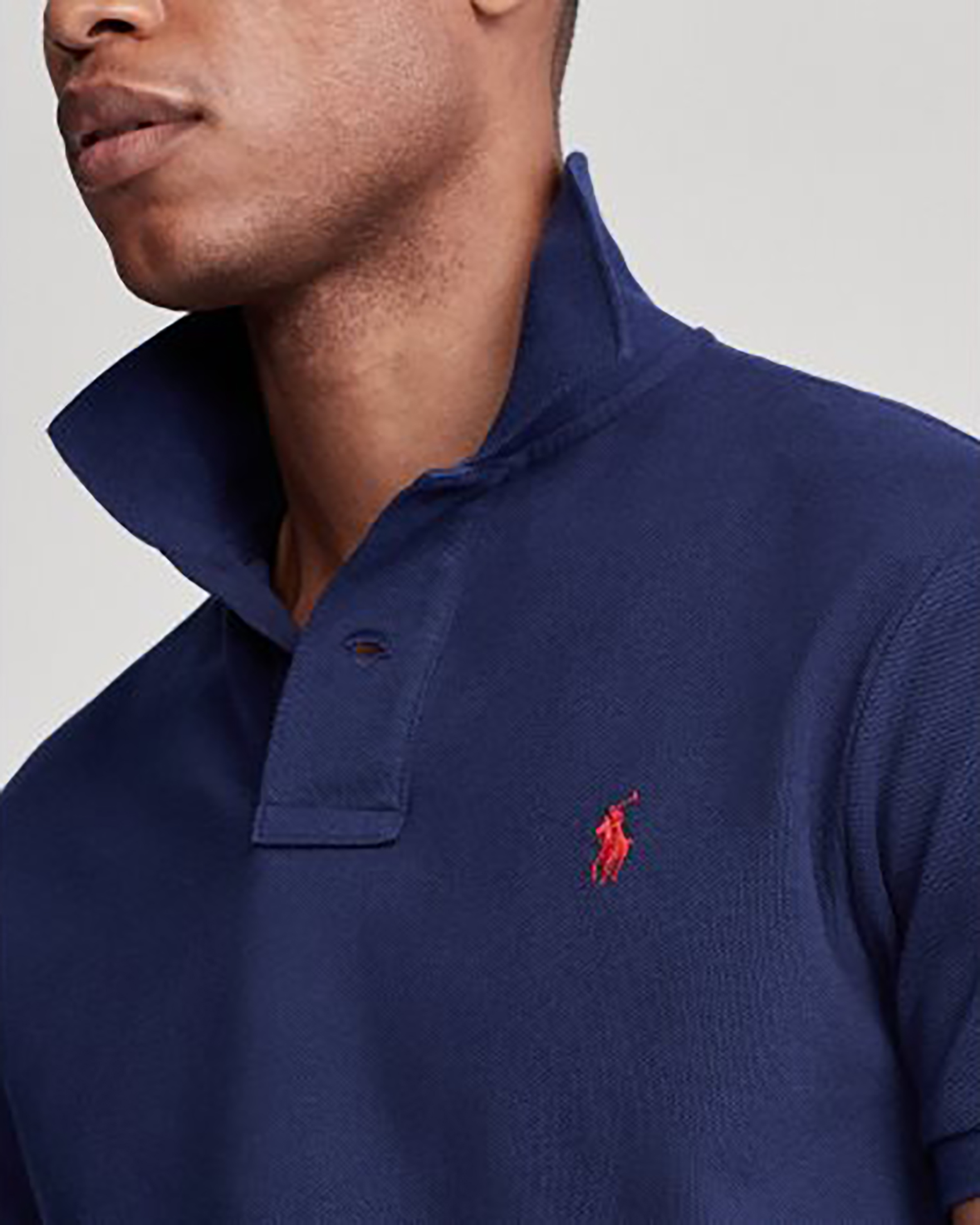 Polo blu mezza manica in piquè slim-fit