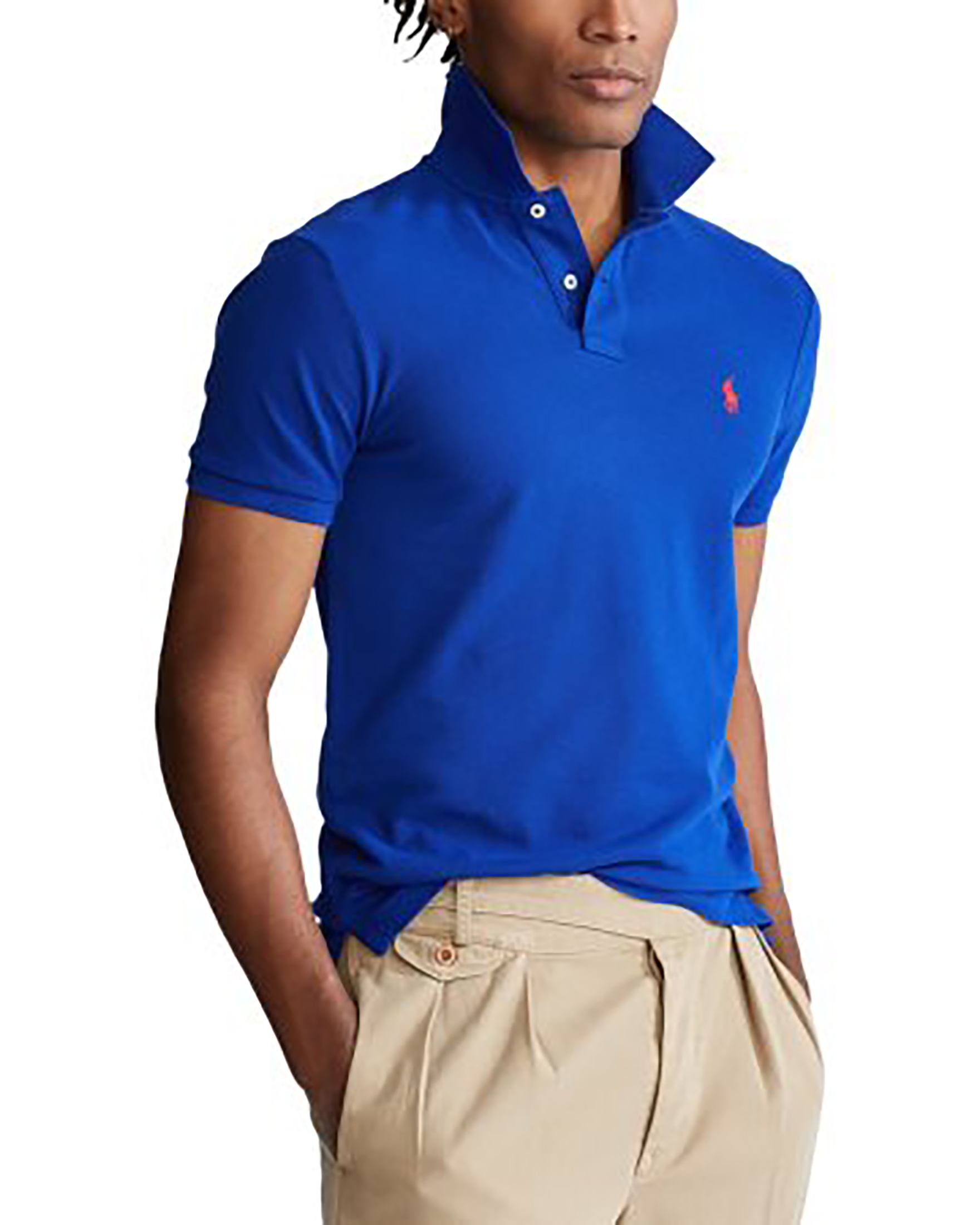 Polo blu royal mezza manica in pique slim fit