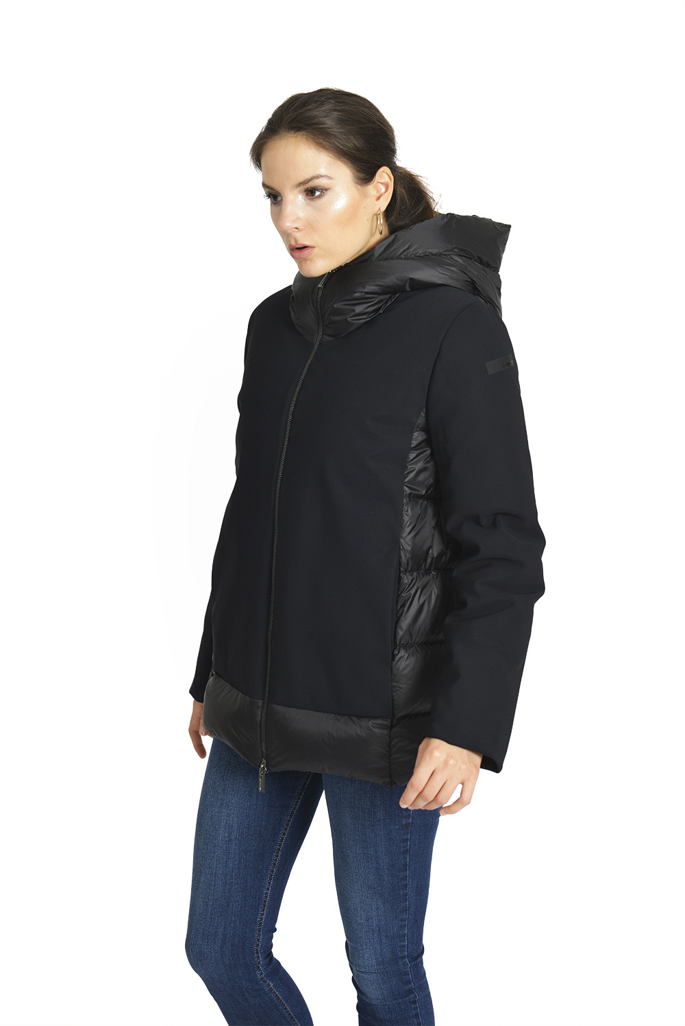 Bimaterial Down Jacket with Hood