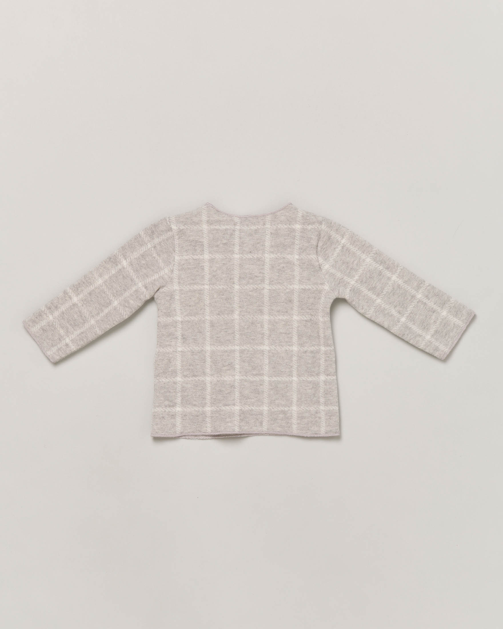 Maglia grigia serafino in fantasia finestrata a manica lunga con bottoncini sul davanti 9-18 mesi