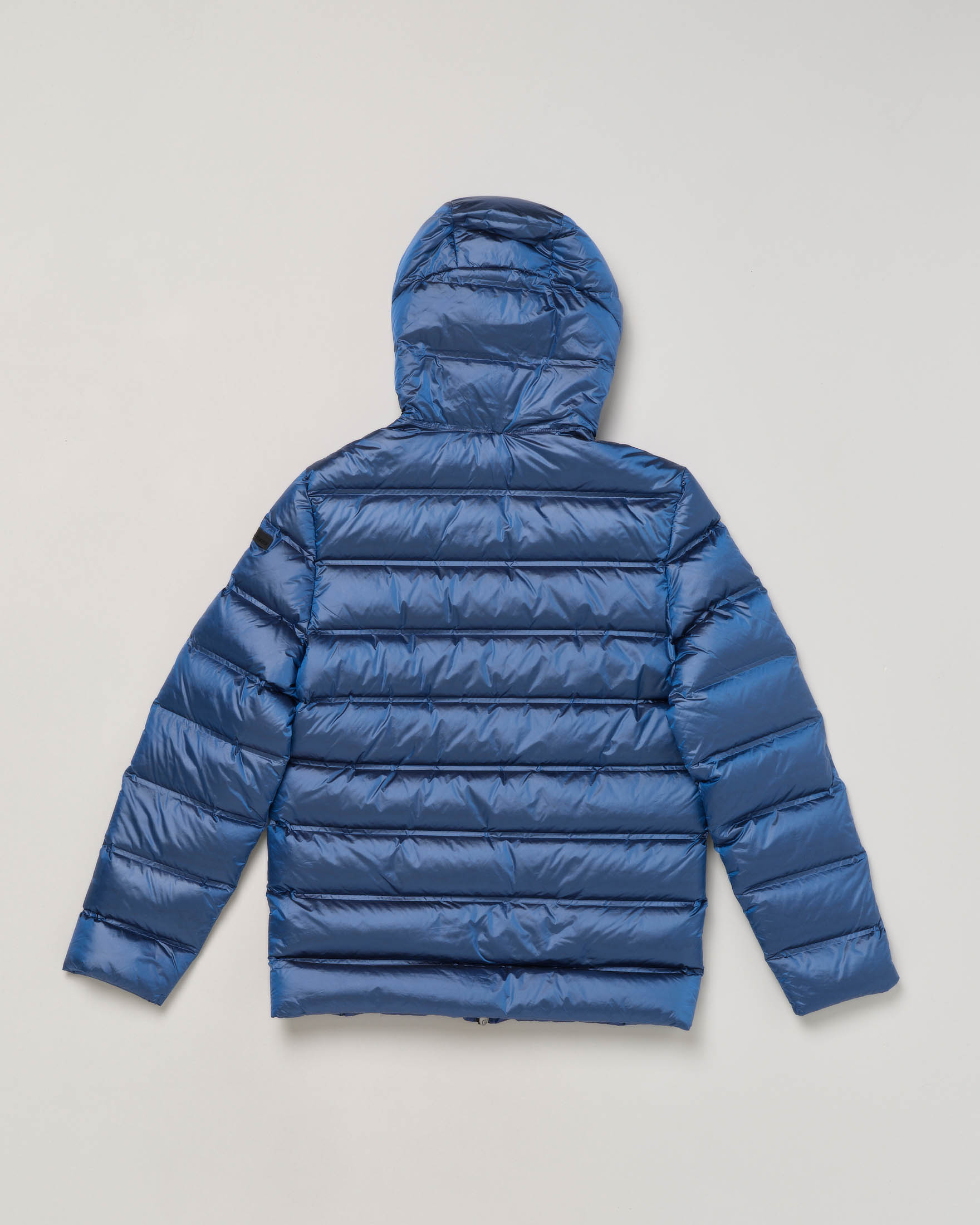 Piumino blu indaco con cappuccio e chiusura zip termonastrata 