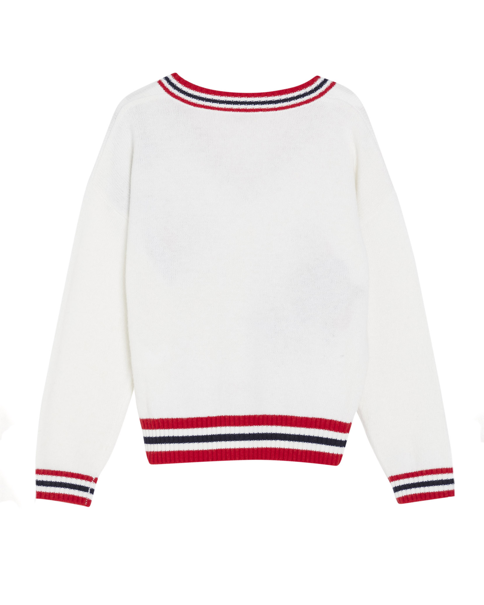 Maglia bianca in misto lana e alpaca con scollo a V e ricami jacquard 10-16 anni