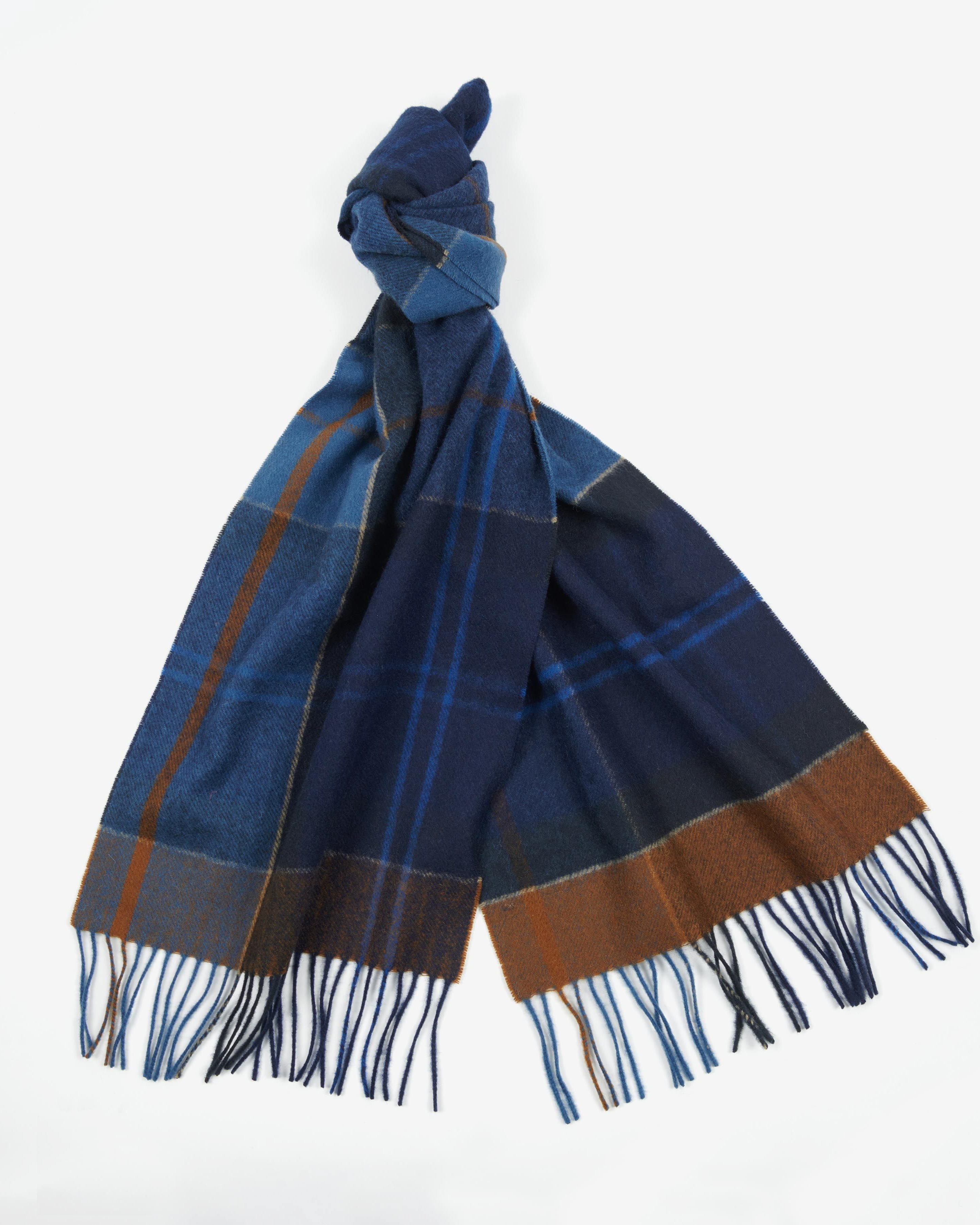 Sciarpa Barbour check blu indaco e ruggine in pura lana