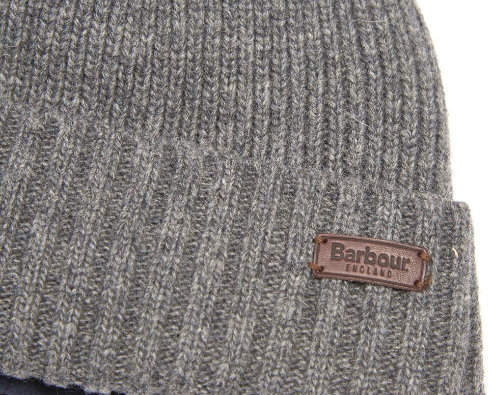Berretto Barbour grigio in lana con risvolto e logo patch applicato image