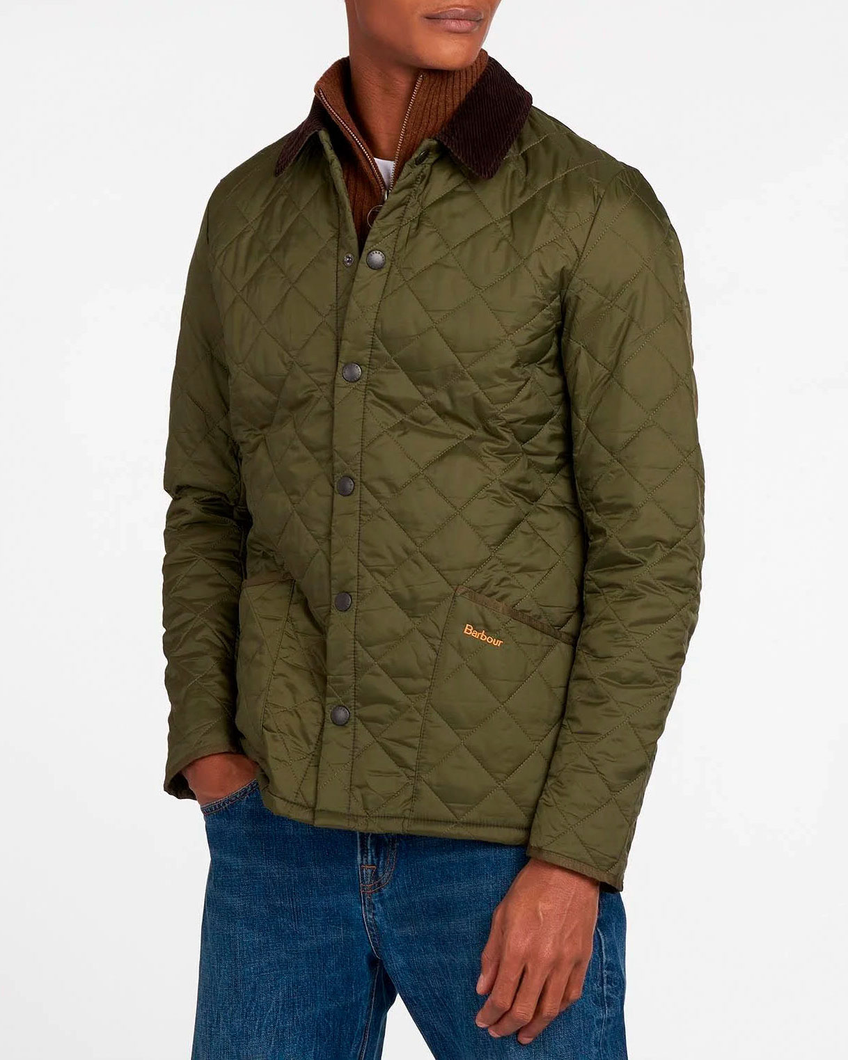 Giacca Liddesdale verde militare trapuntata a rombi con colletto camicia in  velluto