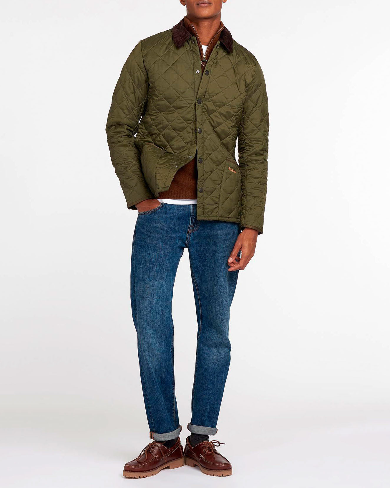 Barbour Liddesdale verde militare trapuntata a rombi con colletto camicia in velluto