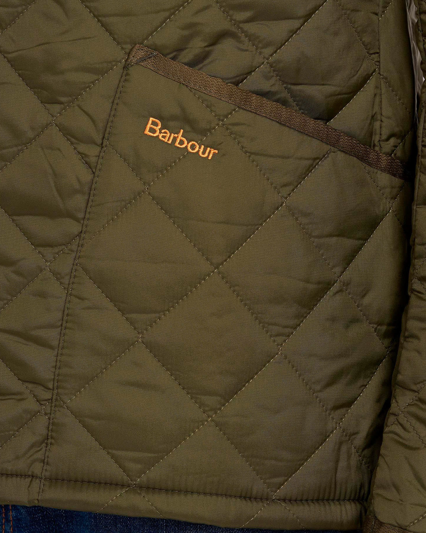 Barbour Liddesdale verde militare trapuntata a rombi con colletto camicia in velluto