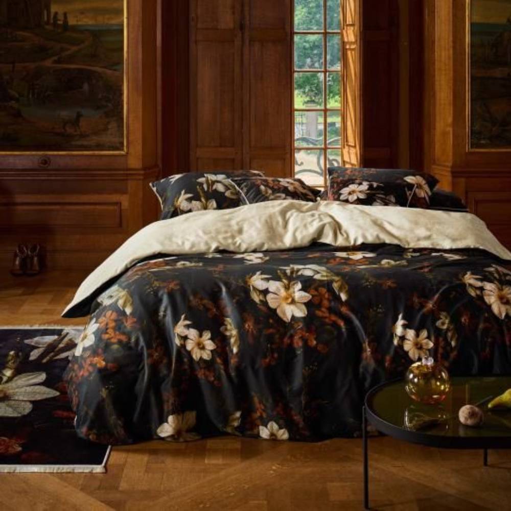 ESSENZA Daffodil Reunited black satin double duvet cover