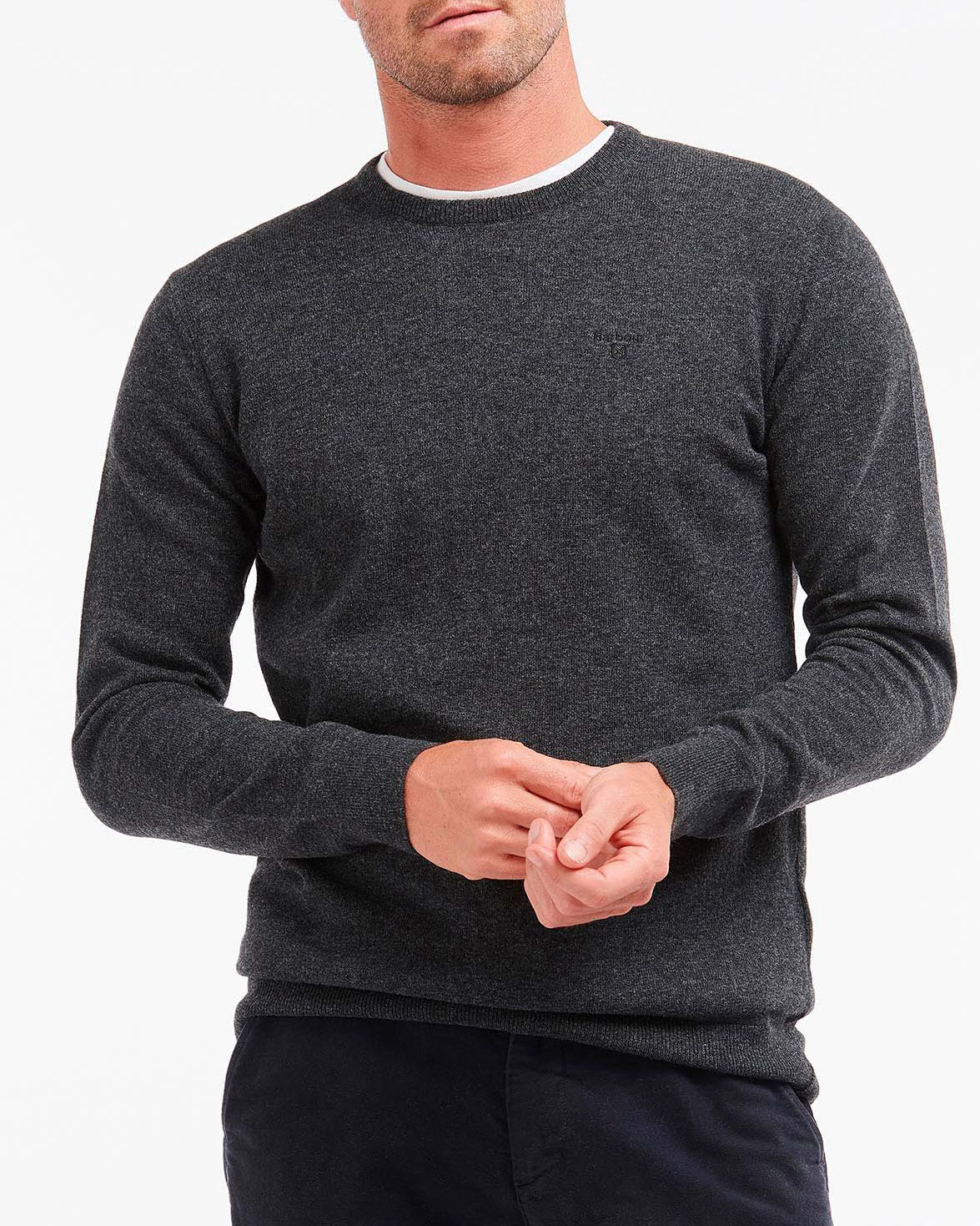 Maglia girocollo Barbour grigio antracite in pura lana