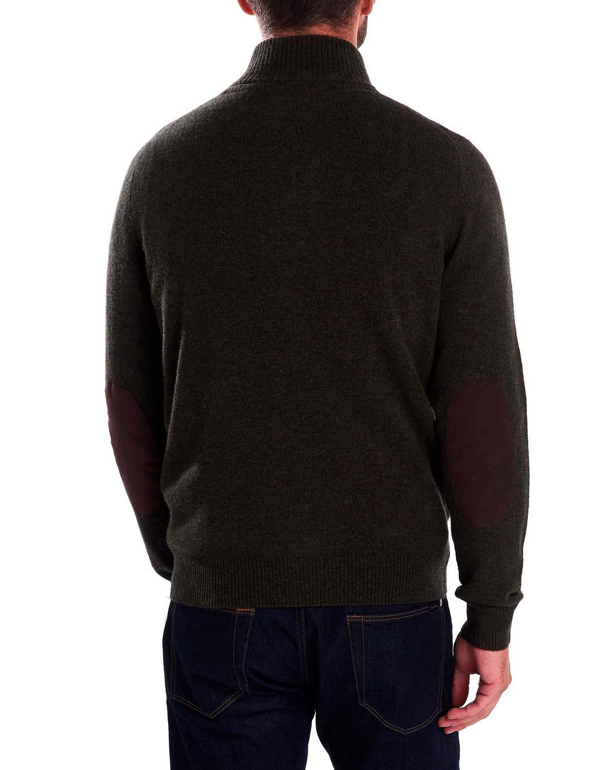 Maglione Barbour verde militare in pura lana con doppia chiusura zip e bottoni image