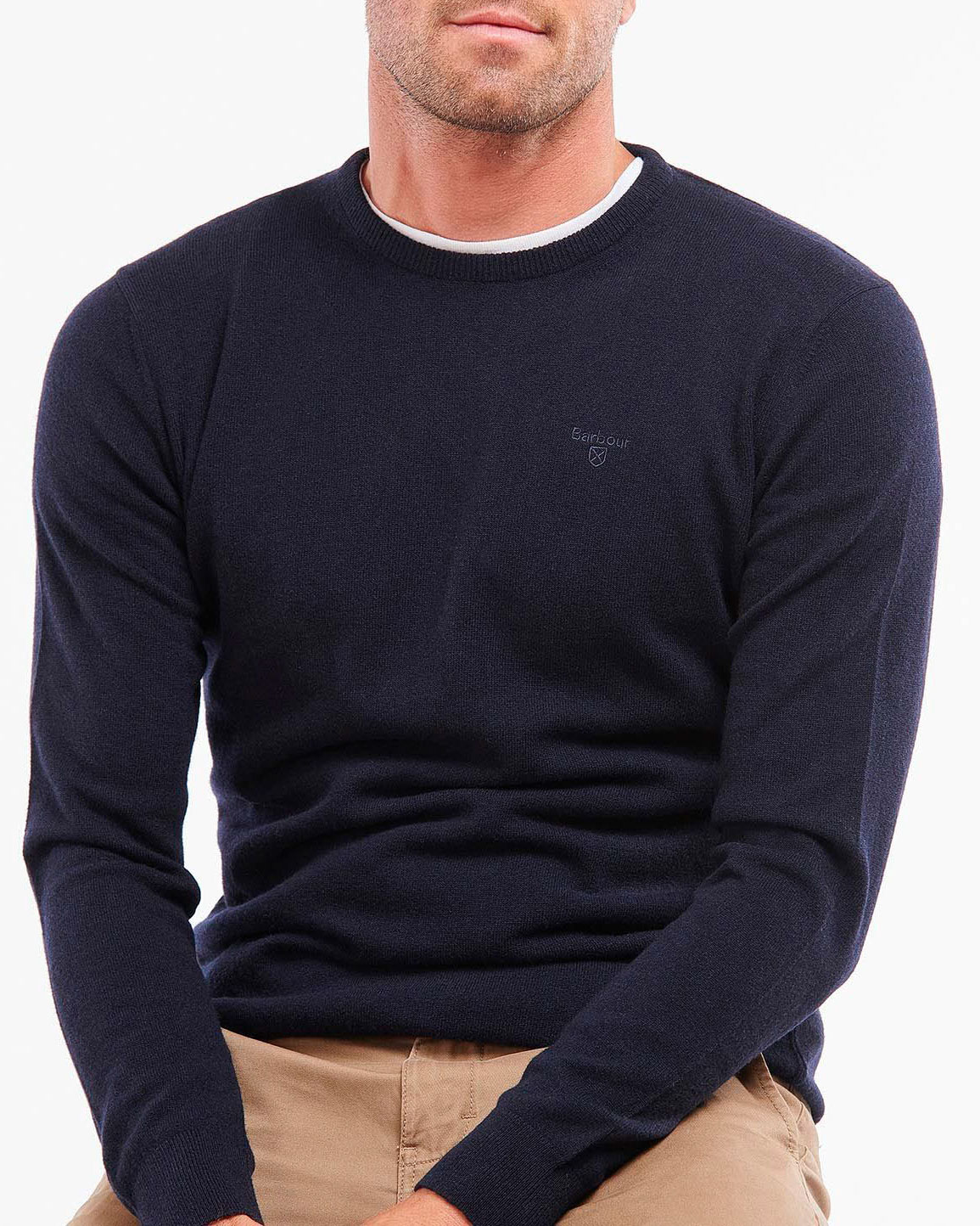 Maglia girocollo Barbour blu in pura lana