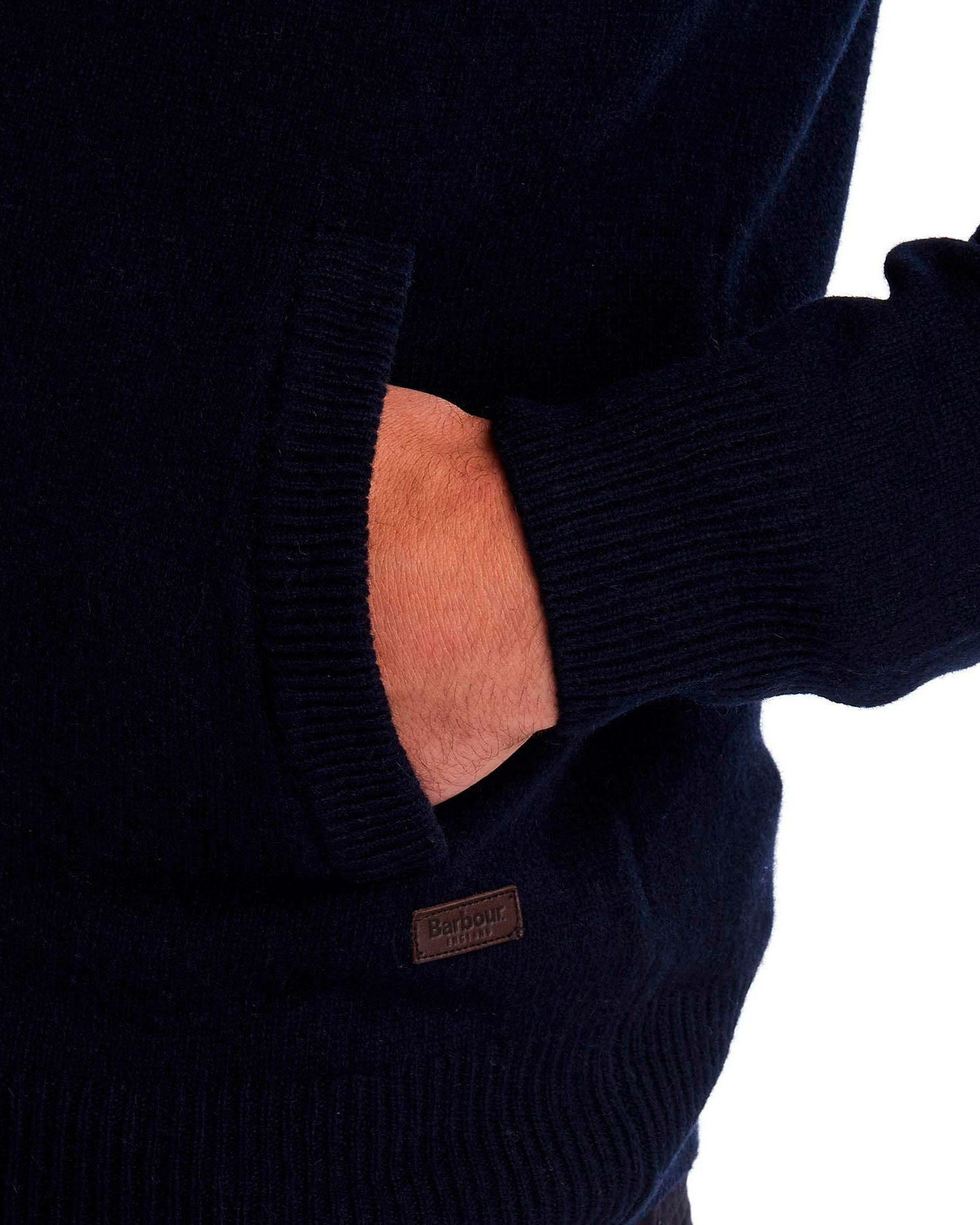 Maglione Barbour blu in pura lana con doppia chiusura zip e bottoni