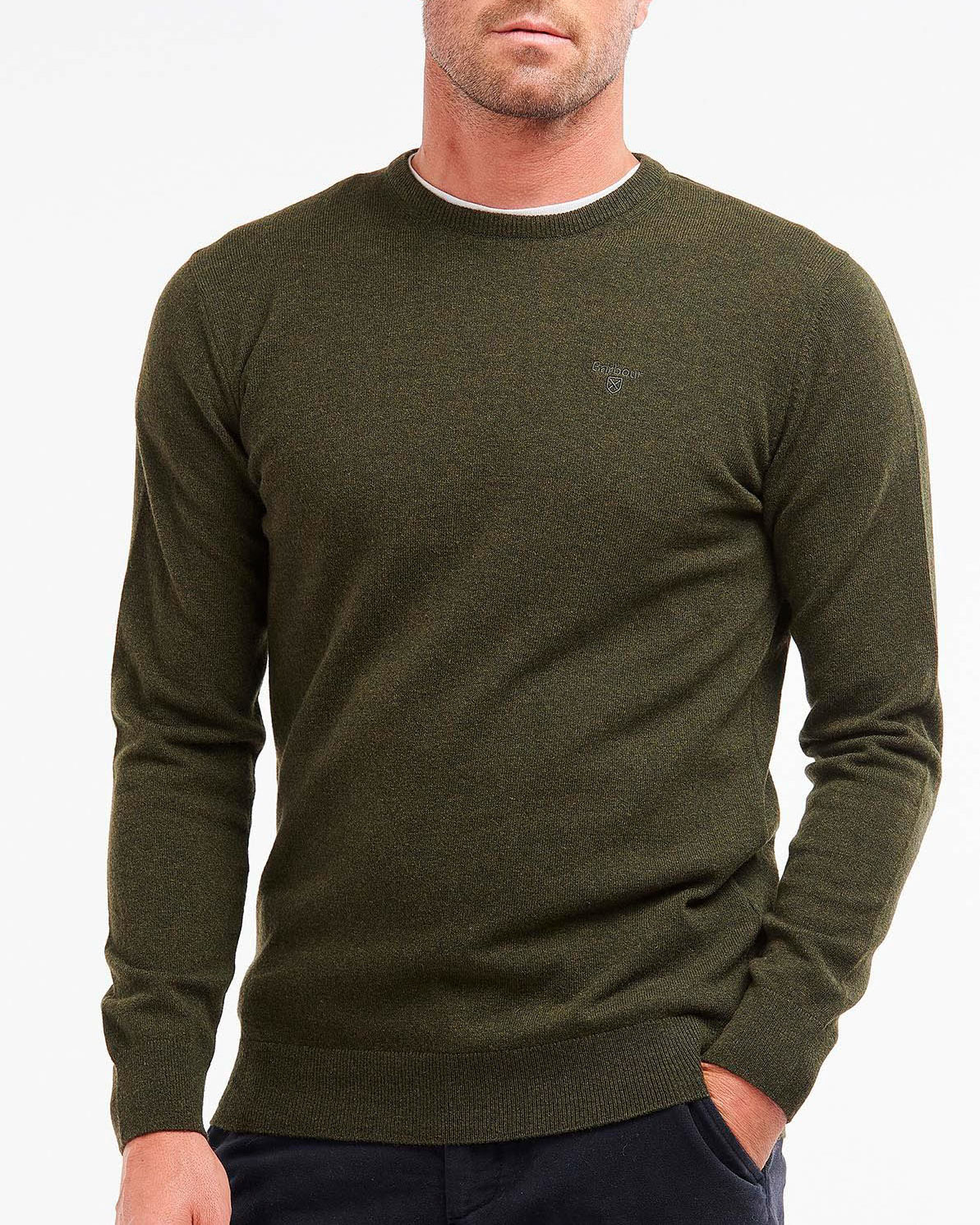 Maglia girocollo Barbour verde scuro in pura lana