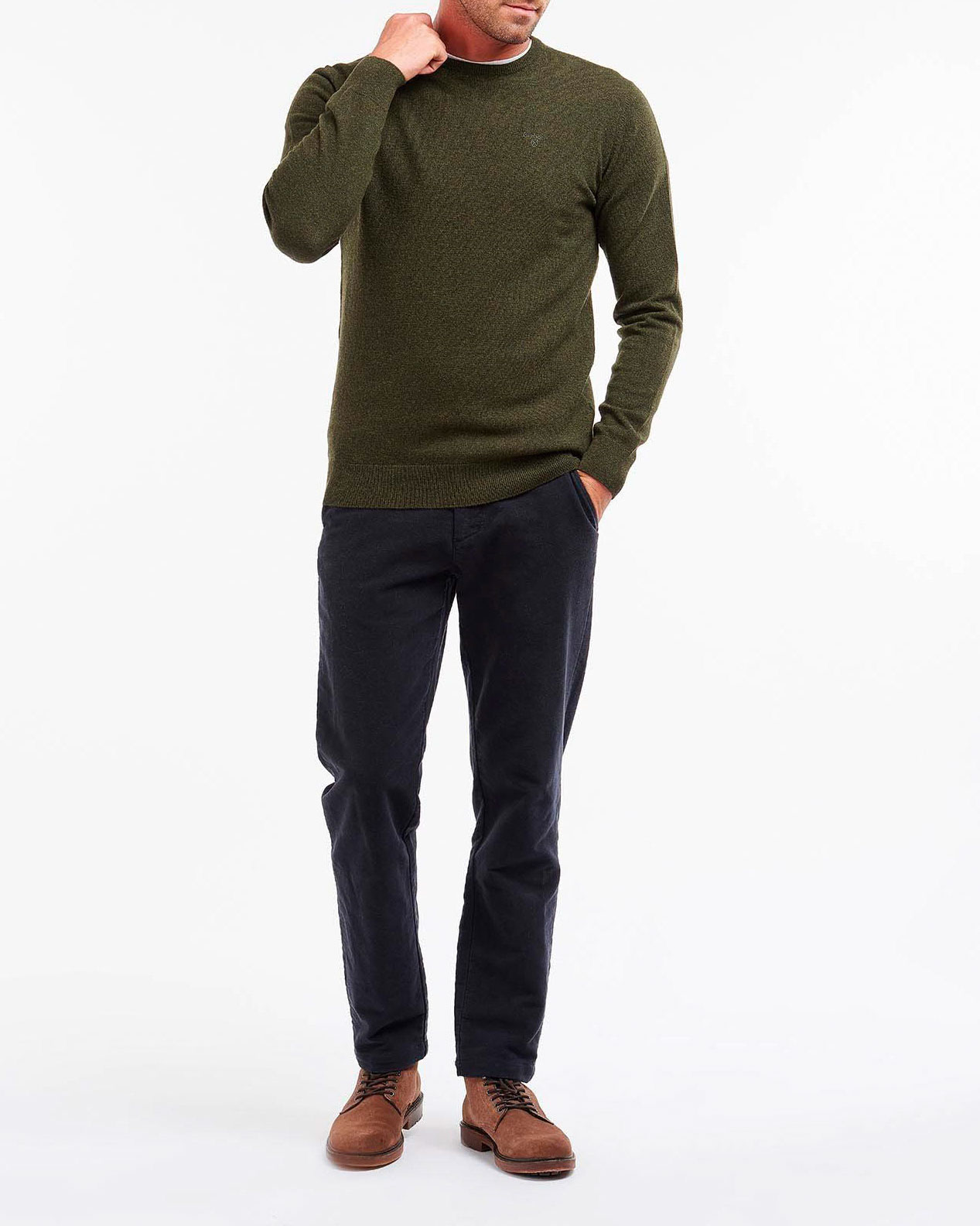 Maglia girocollo Barbour verde scuro in pura lana