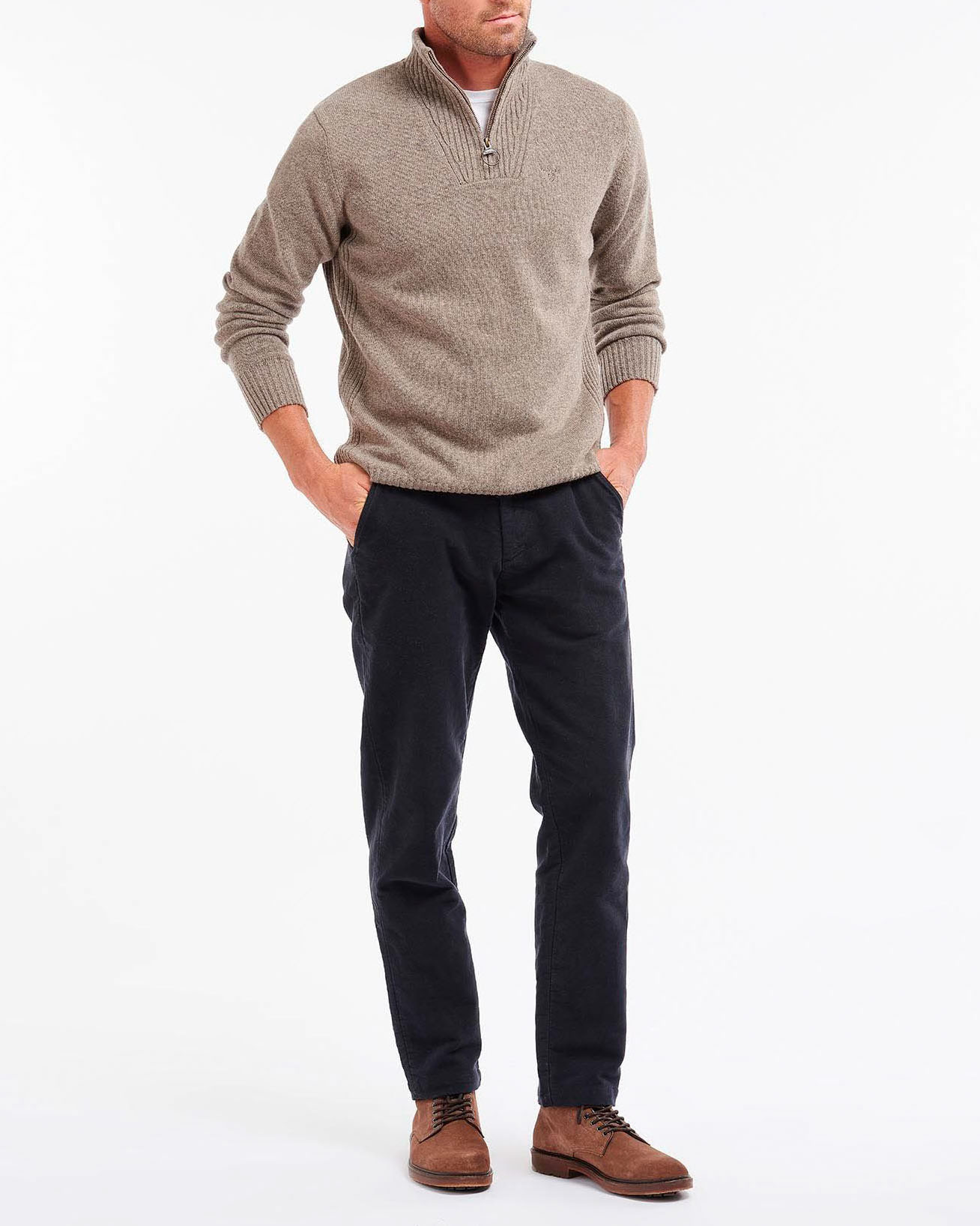 Maglia Barbour beige in lana con chiusura a mezza zip