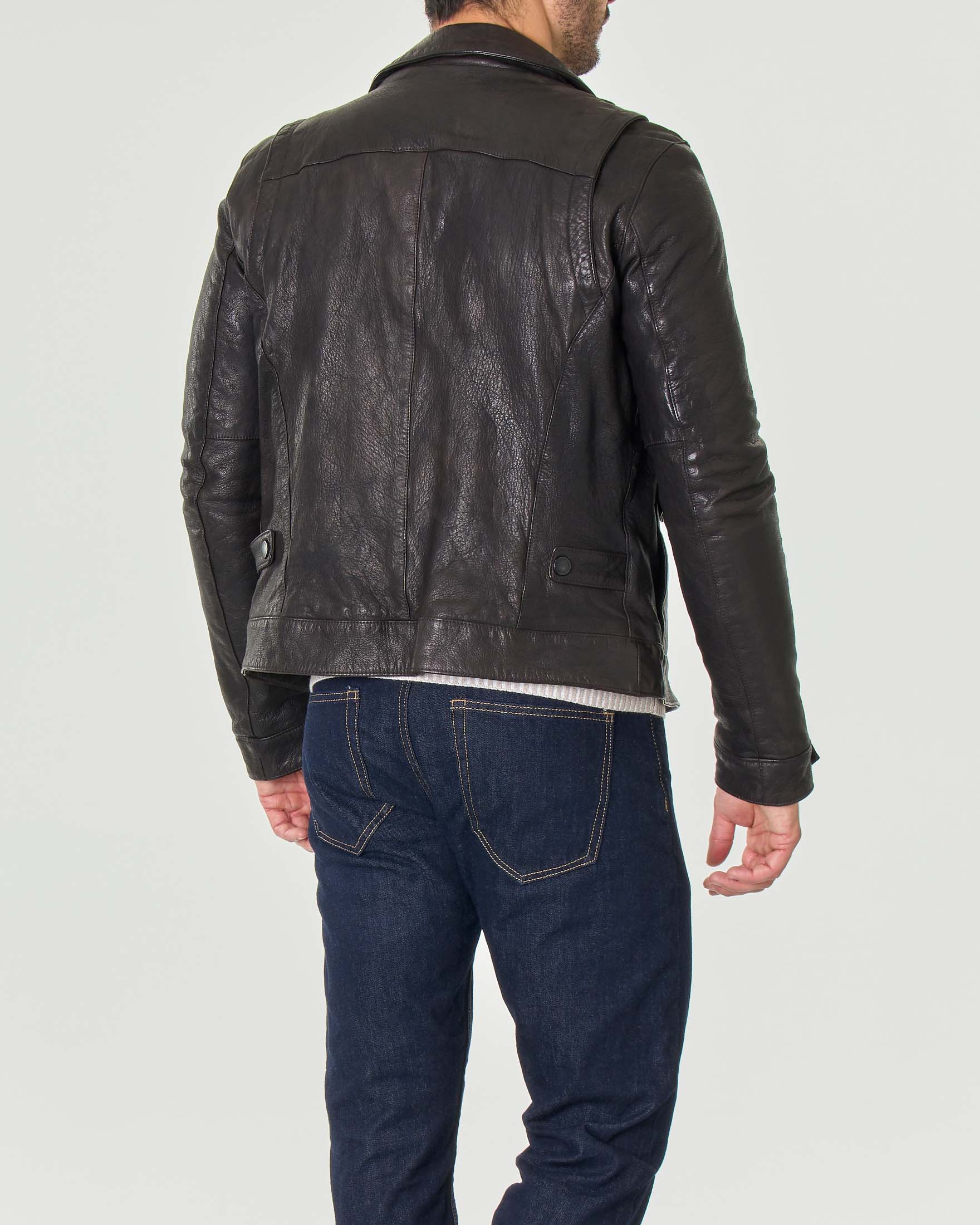 Giacca in pelle testa di moro con fodera in lana