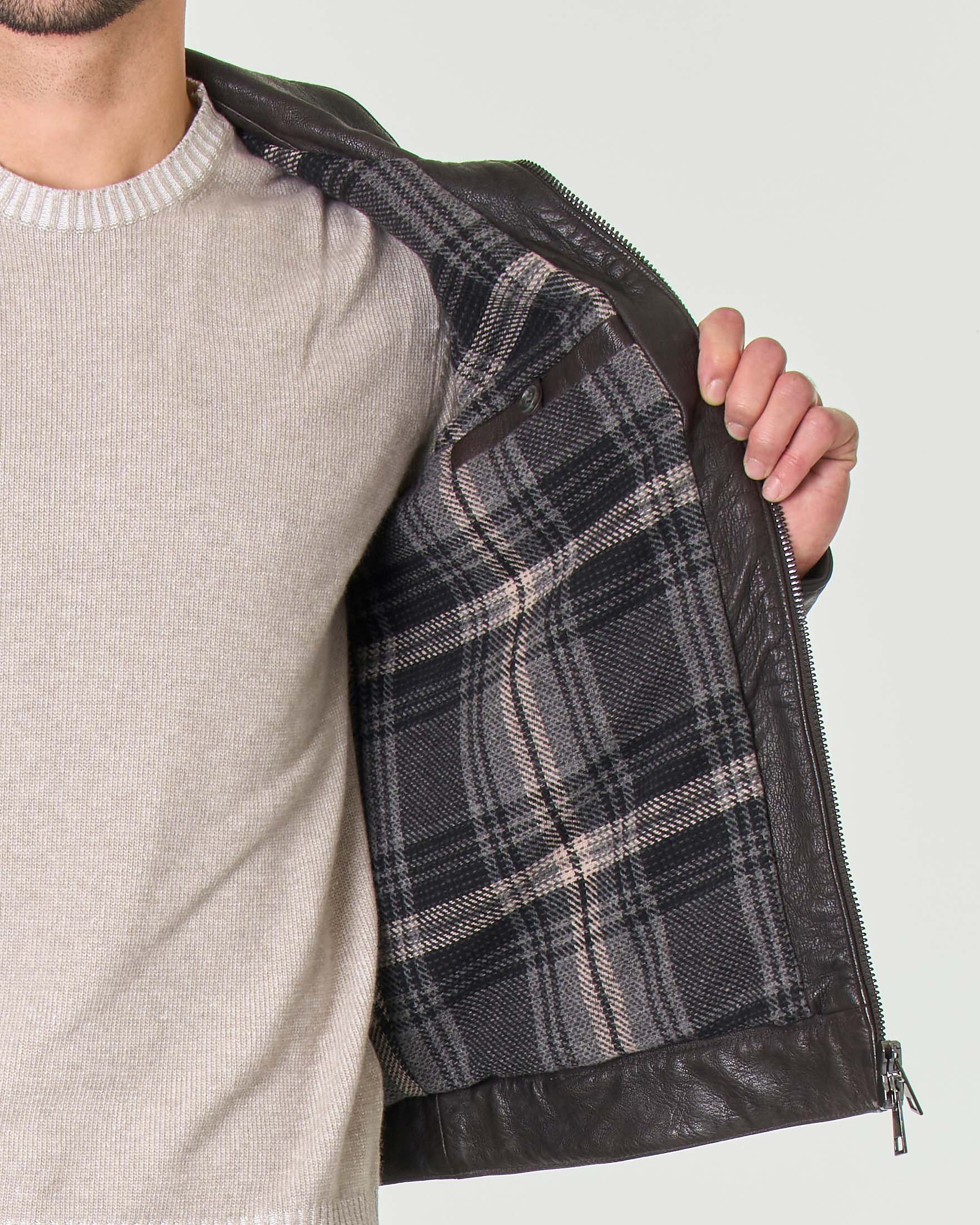 Giacca in pelle testa di moro con fodera in lana