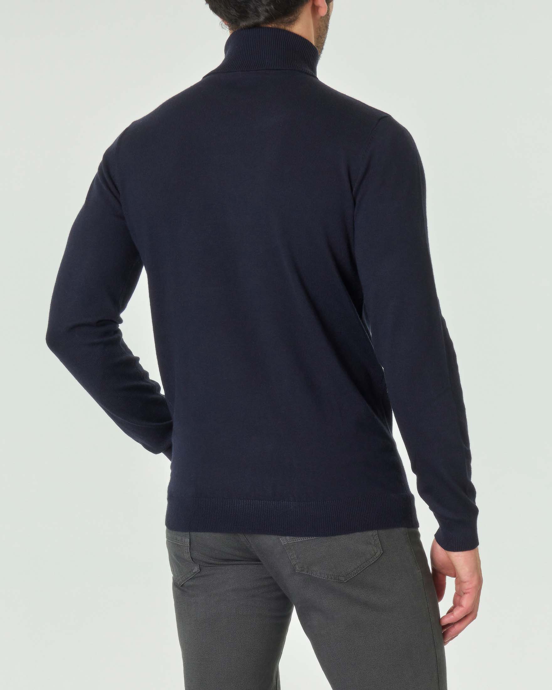 Dolcevita blu tinta unita in misto lana