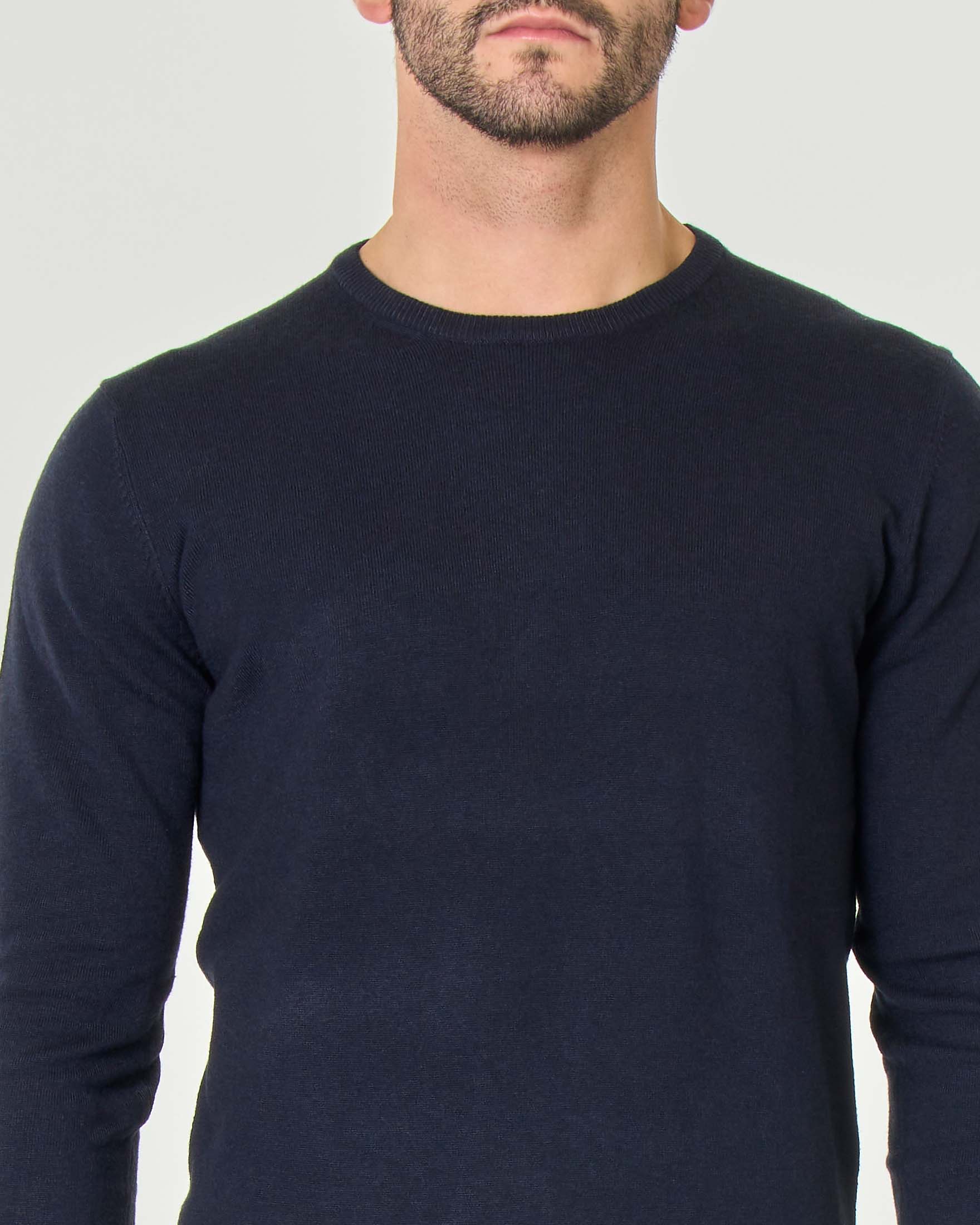 Maglia blu girocollo tinta unita in misto lana