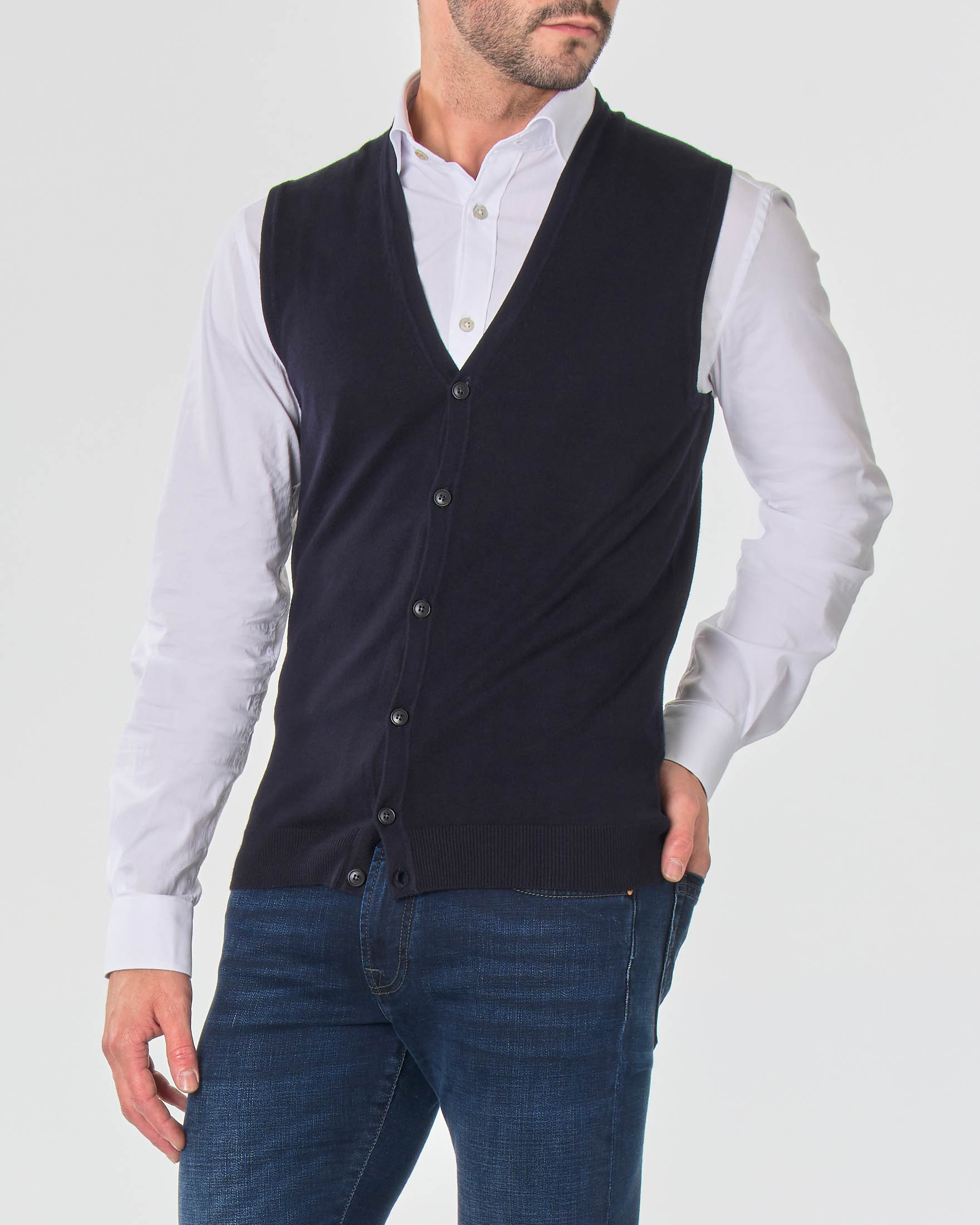 Gilet Paul Baker blu tinta unita con bottoni