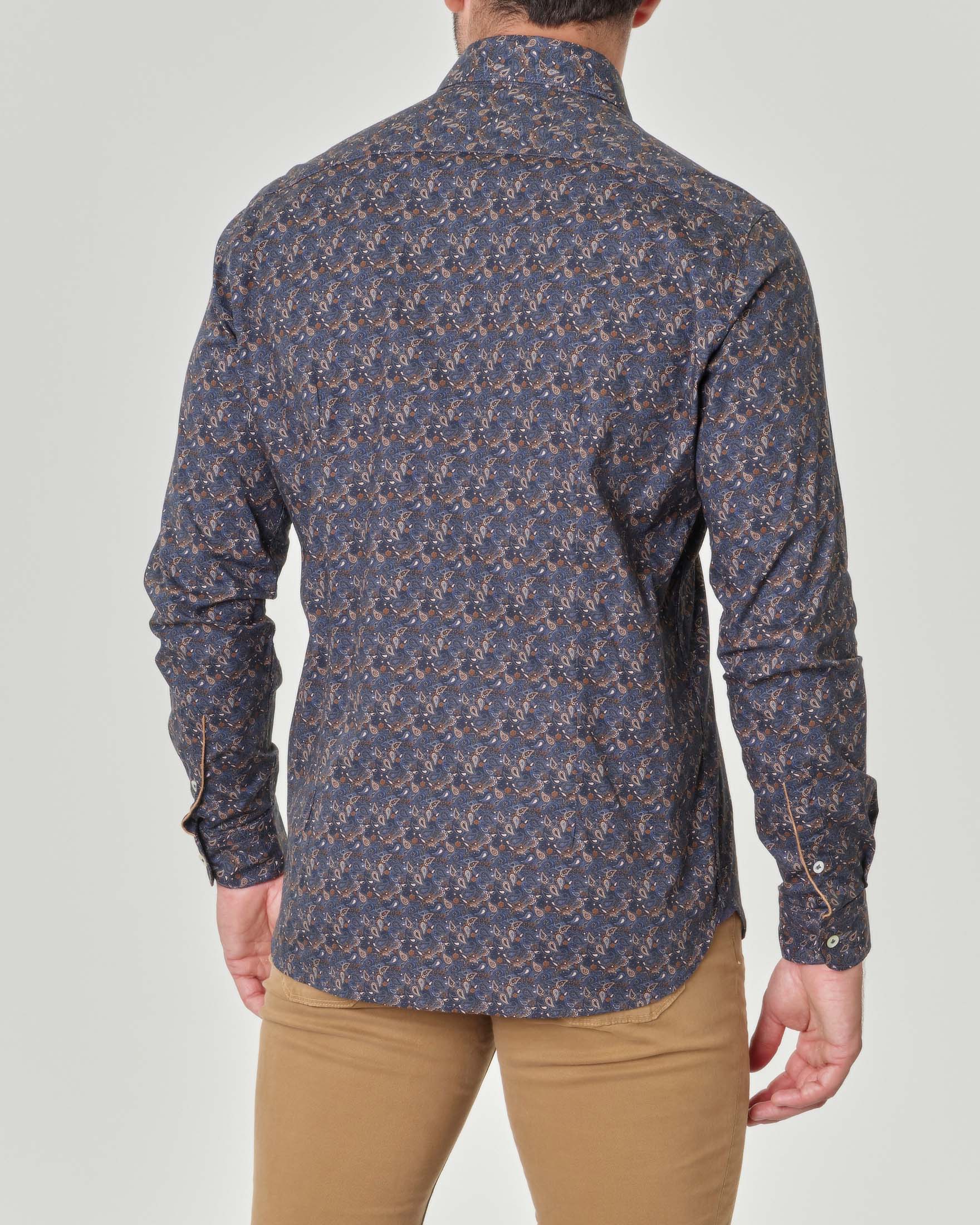 Camicia blu in fantasia cachemire color noce