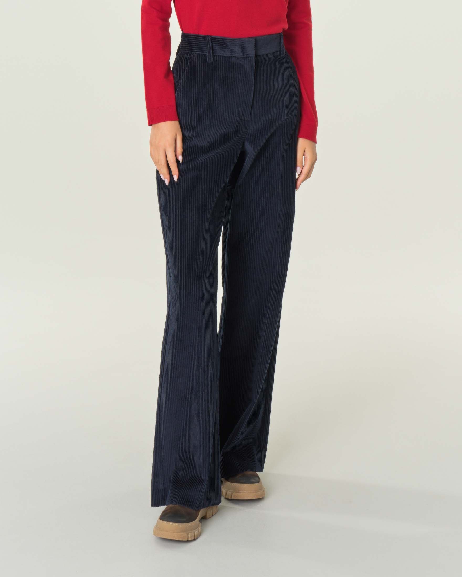 Pantaloni in velluto di seta blu navy donna