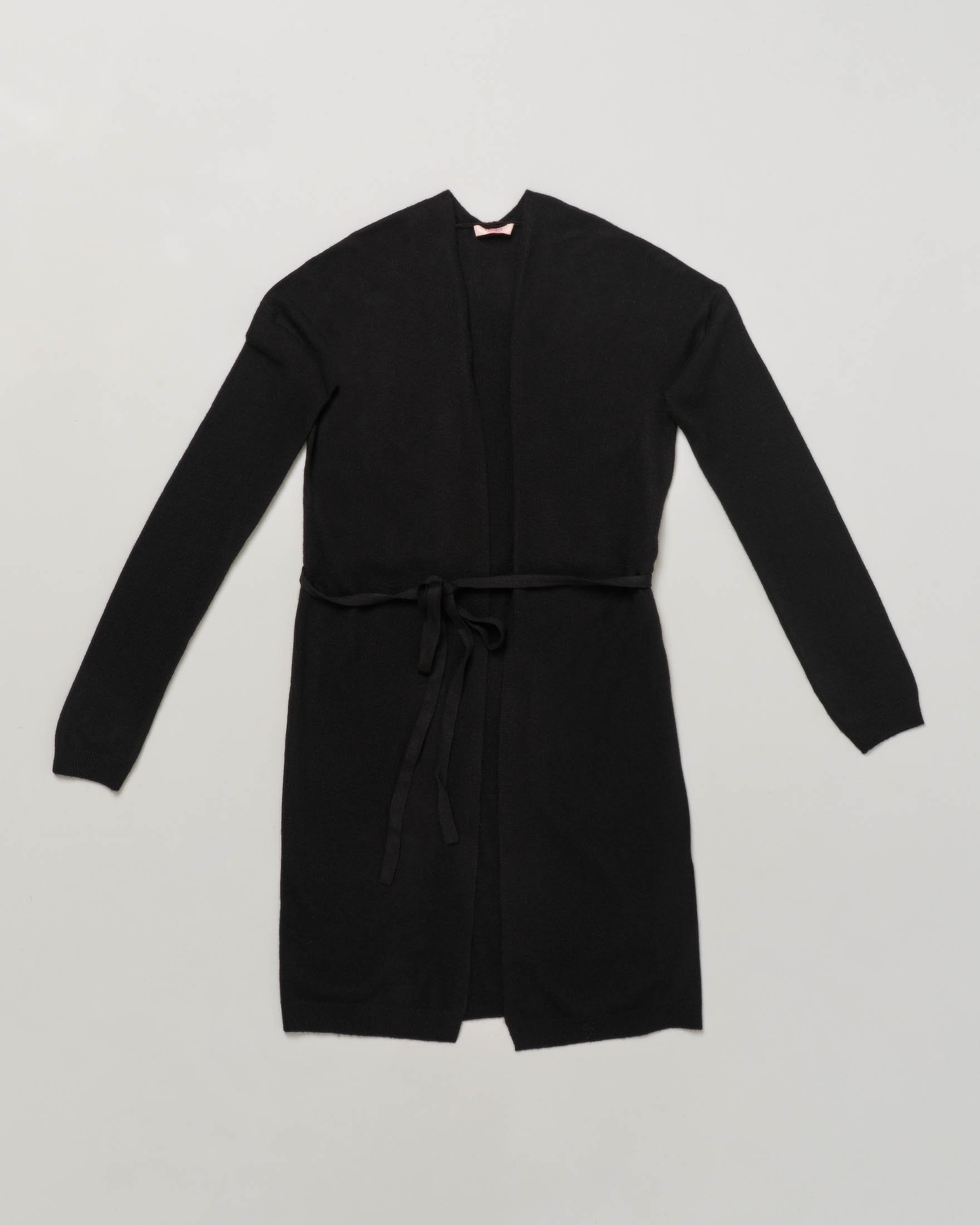 Cardigan nero lungo in misto lana con chiusura tramite cinturino 10-14 anni