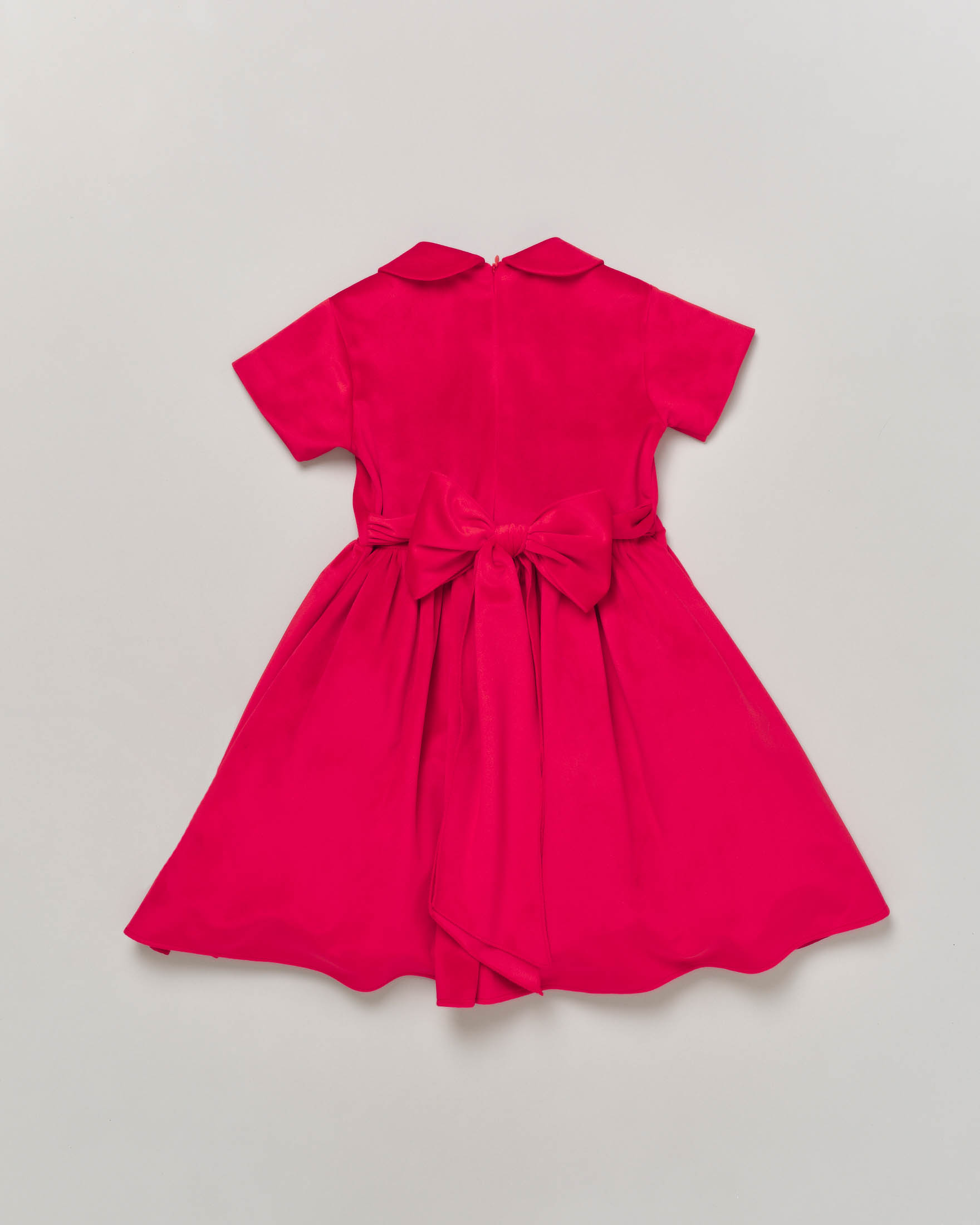 Abito mezza manica rosso in velluto con applicazione floreale 4-6 anni