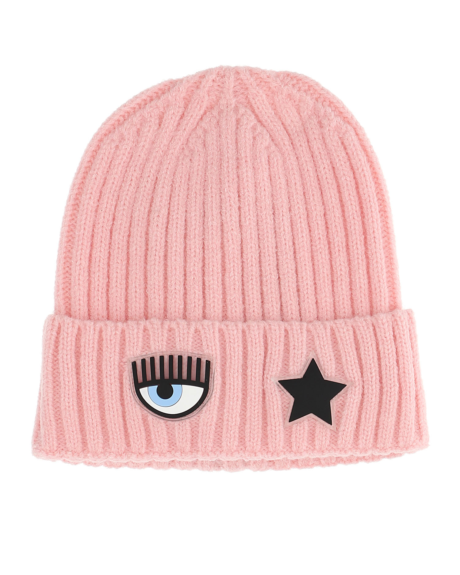 Berretto rosa a coste con risvolto e patch logo eyestar S-L