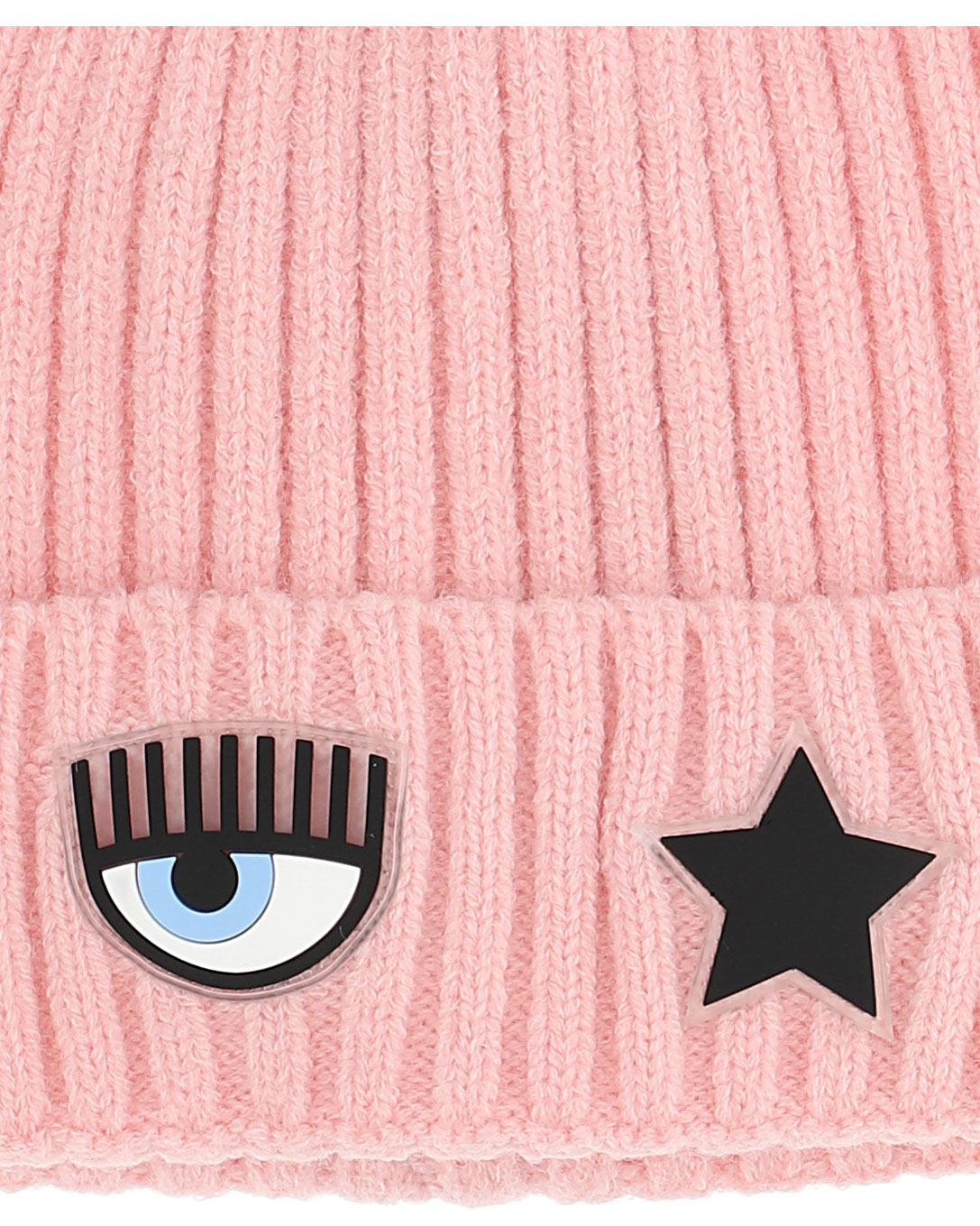 Berretto rosa a coste con risvolto e patch logo eyestar S-L