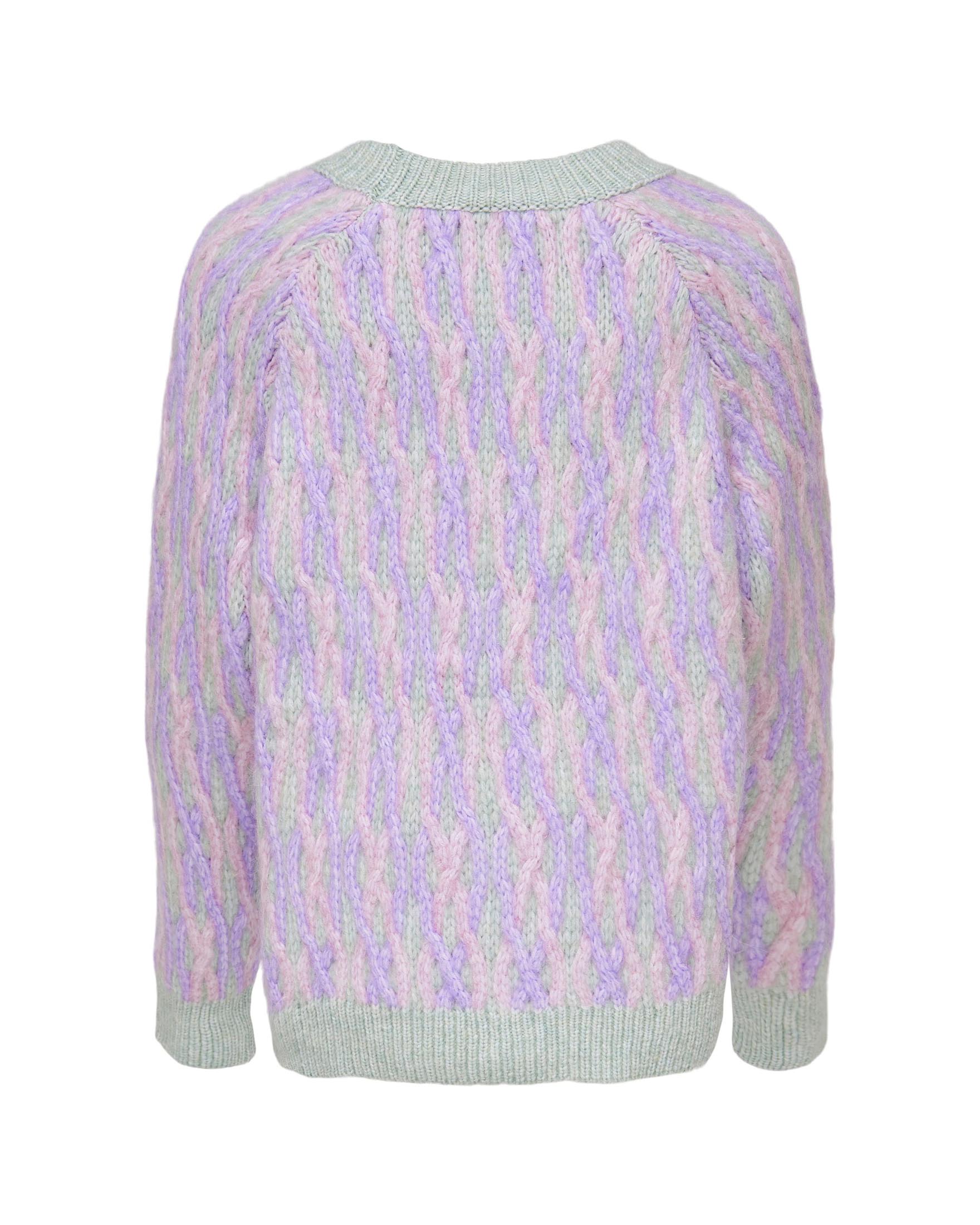 Maglia girocollo lilla con trecce gialle e fucsia 10-14 anni