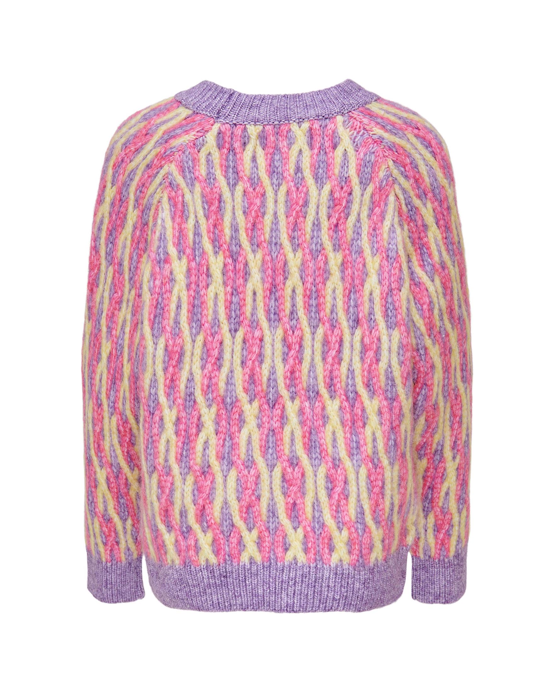 Maglia girocollo verde menta con trecce viola e rosa 10-14 anni