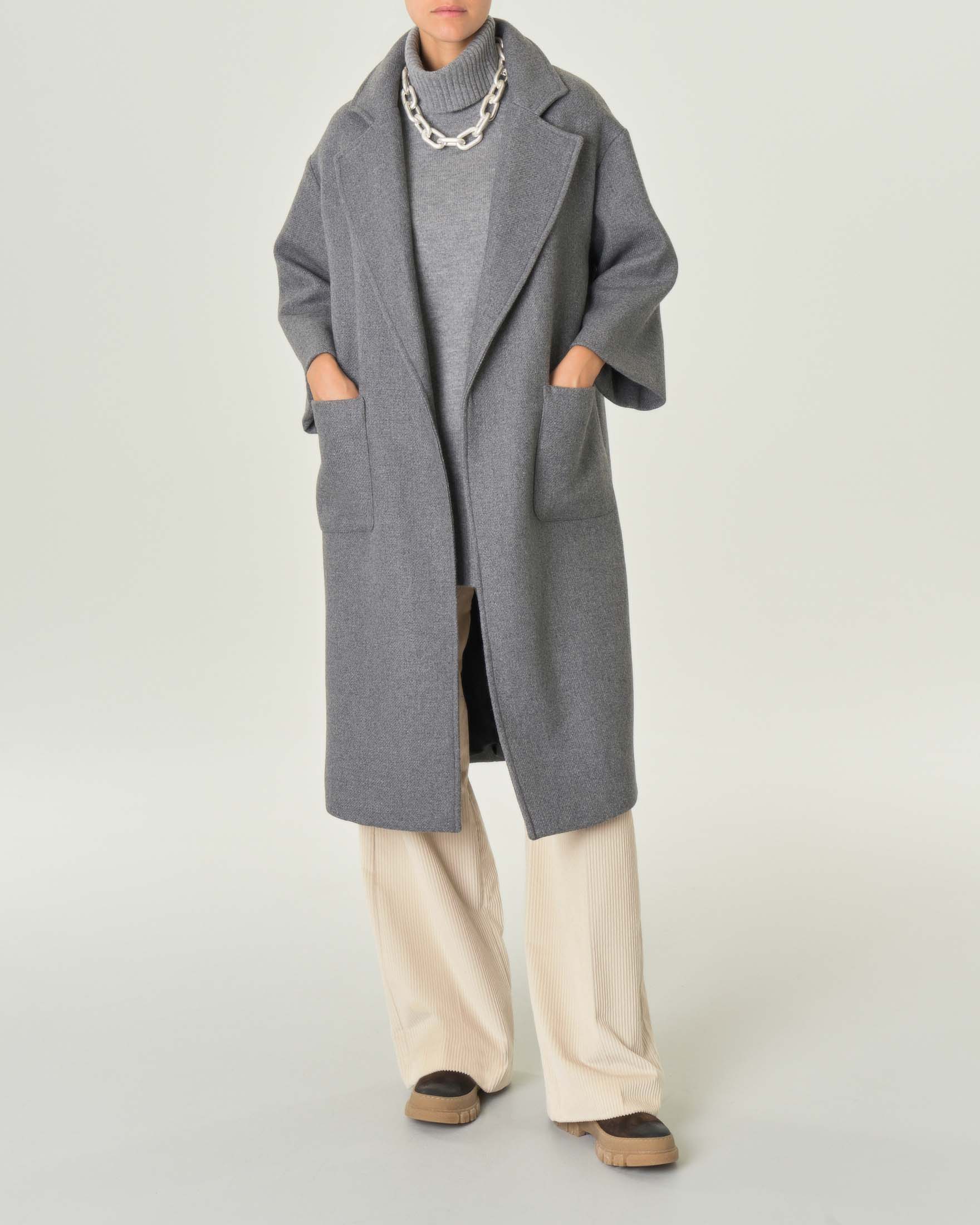 Cappotto di lana grigio da donna, cappotto di lana da donna lungo midi,  cappotto primaverile da donna, cappotto di lana elegante da donna -   Italia