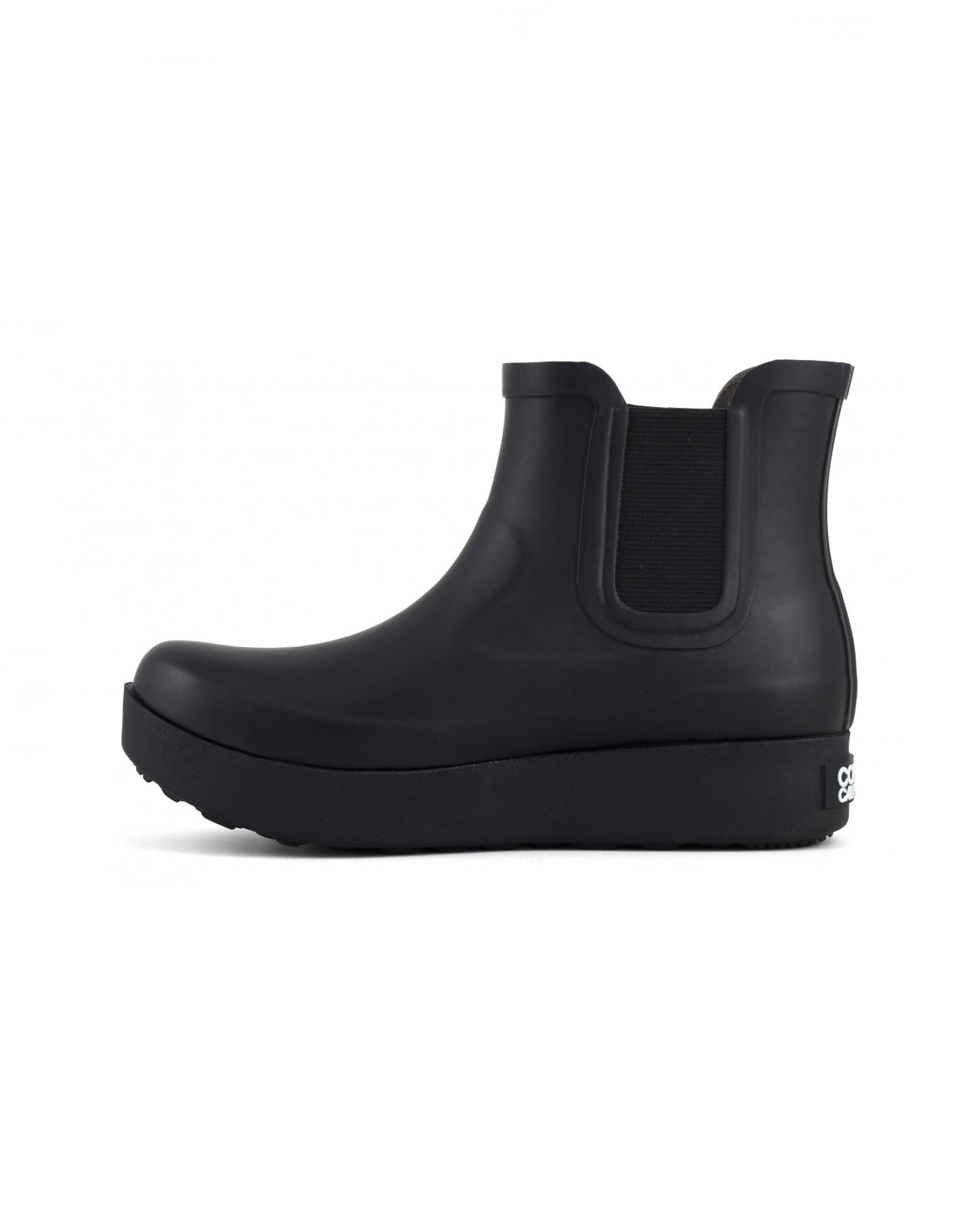 Rainboot nero in gomma con elastico laterale e scritta logo a contrasto sul tallone