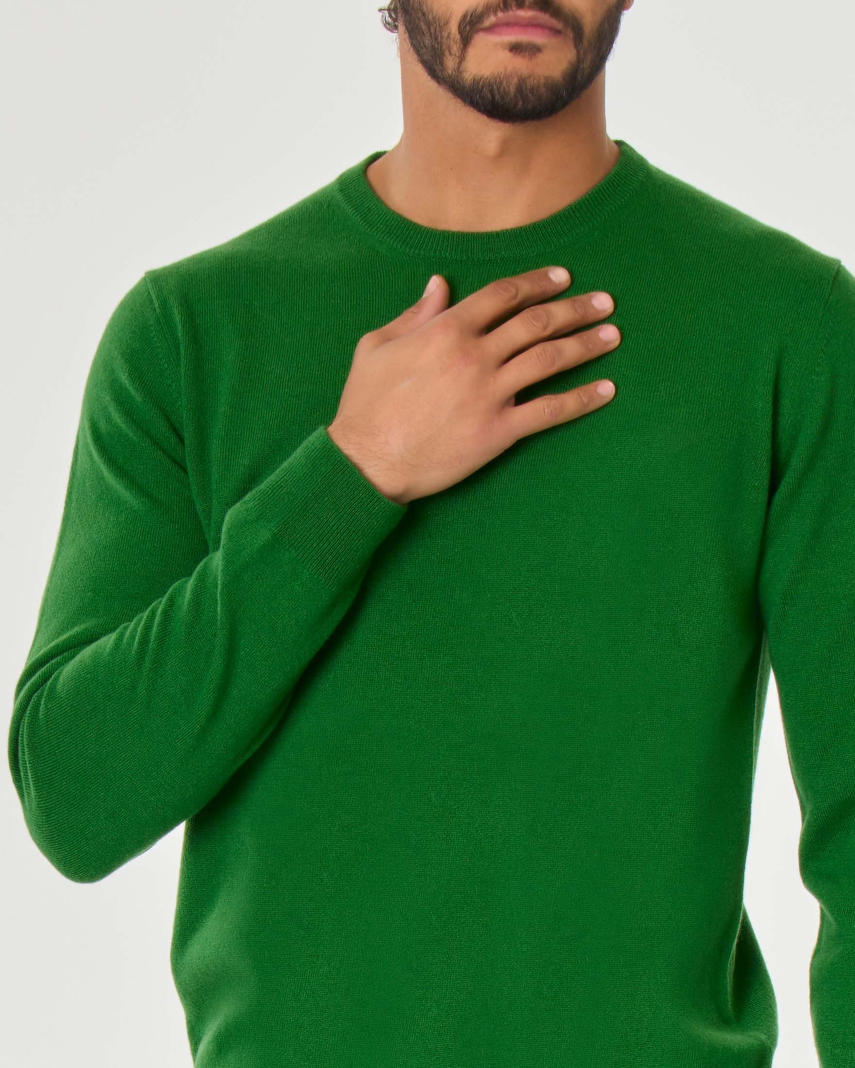 Maglia girocollo Pellizzari verde in puro cachemire image
