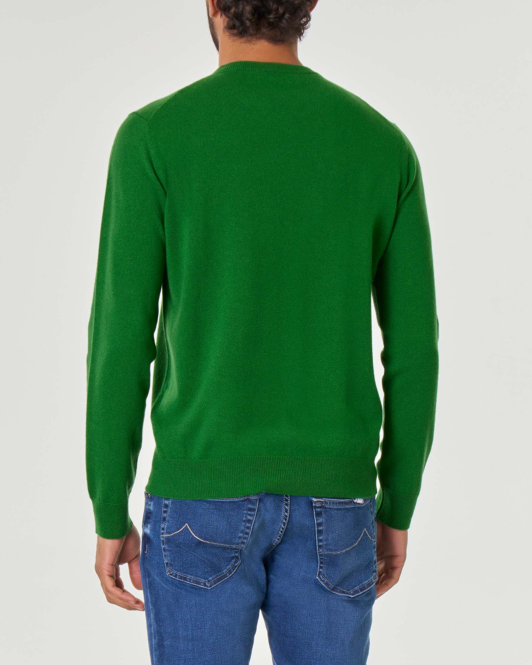 Maglia girocollo Pellizzari verde in puro cachemire