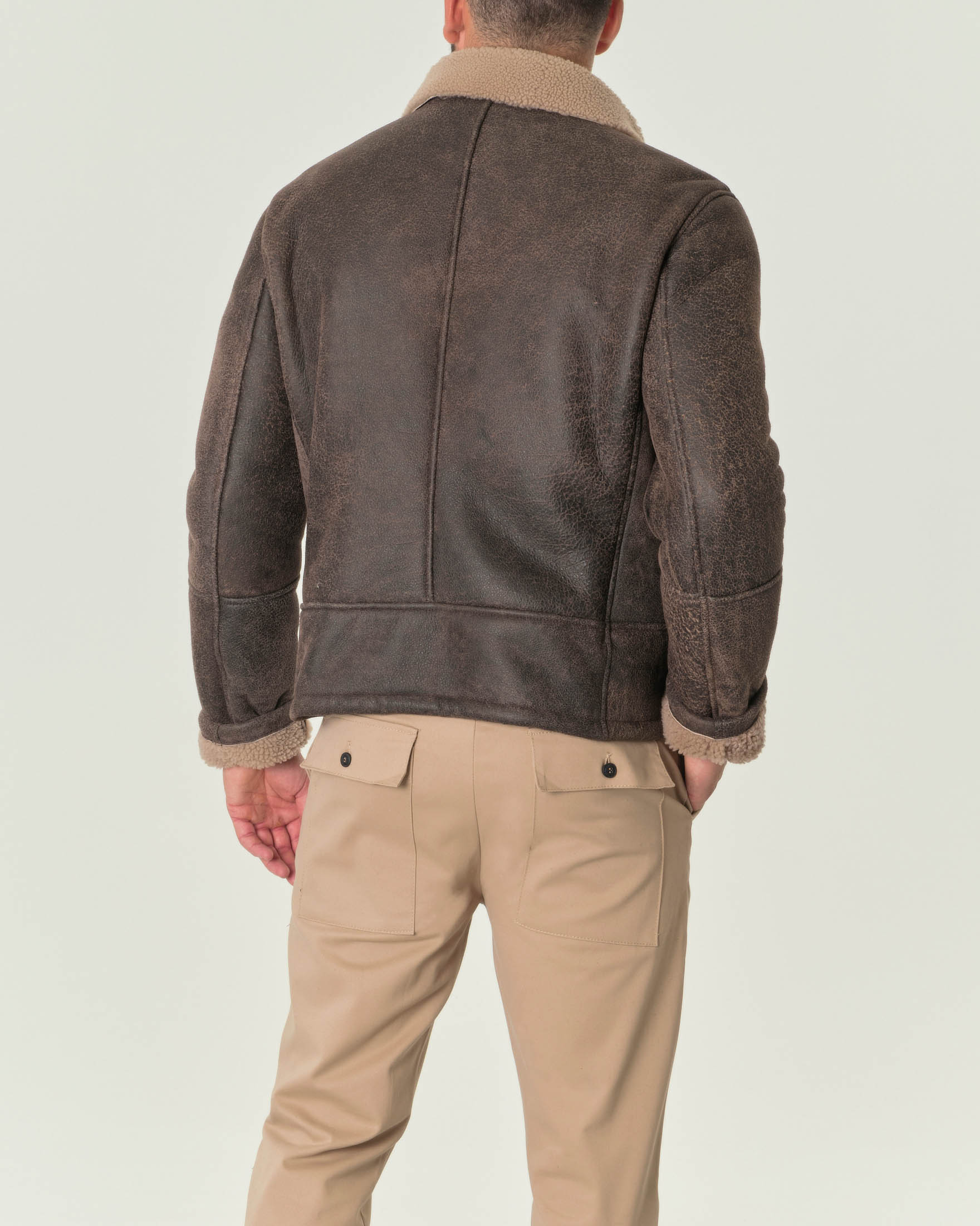 Giacca shearling color testa di moro con interno in orsetto