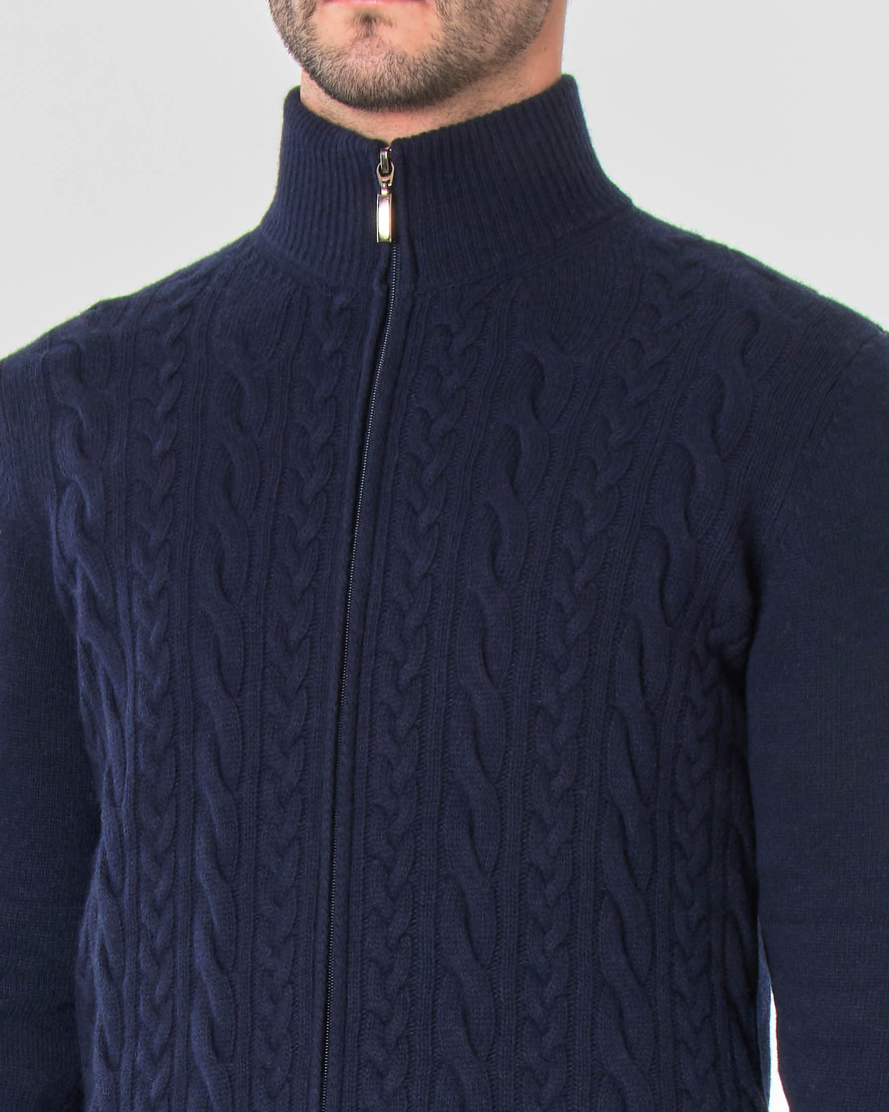 Maglia bluin misto lana e cachemire con pannello frontale a trecce e chiusura zip image